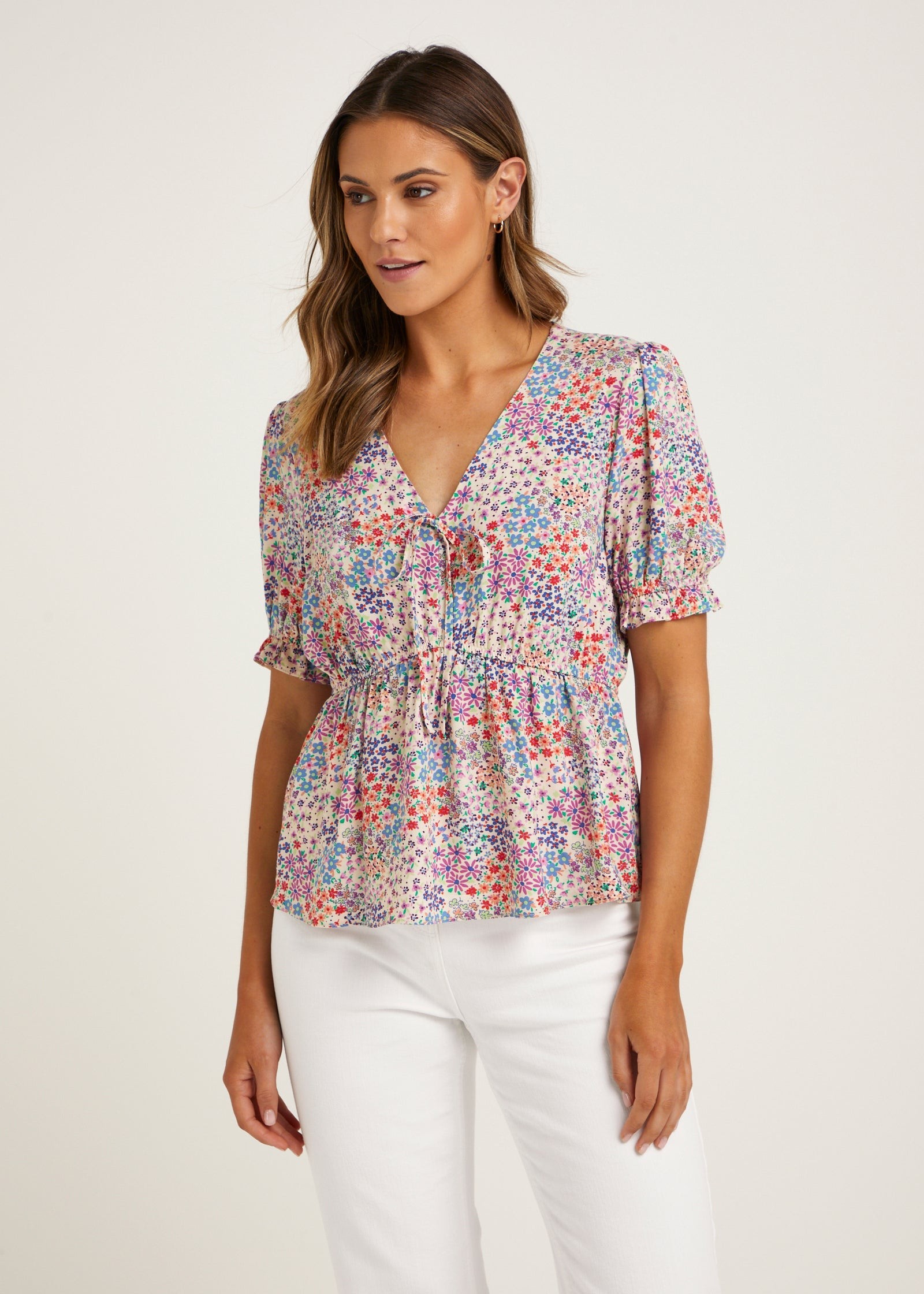Youth Peplum Top | Blue Ditsy Floral