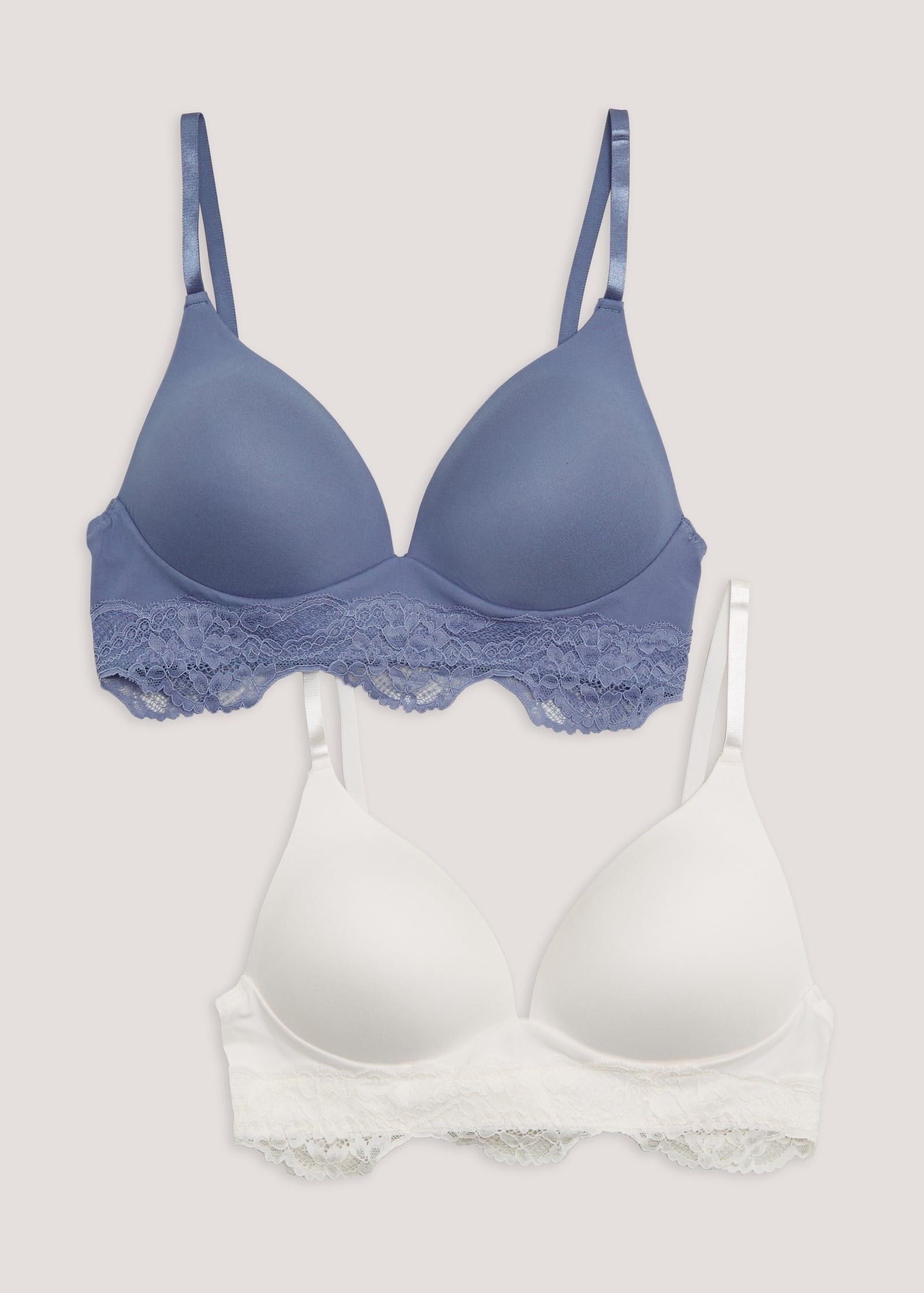 2 Pack Non Wired Cotton Padded Bras - Matalan