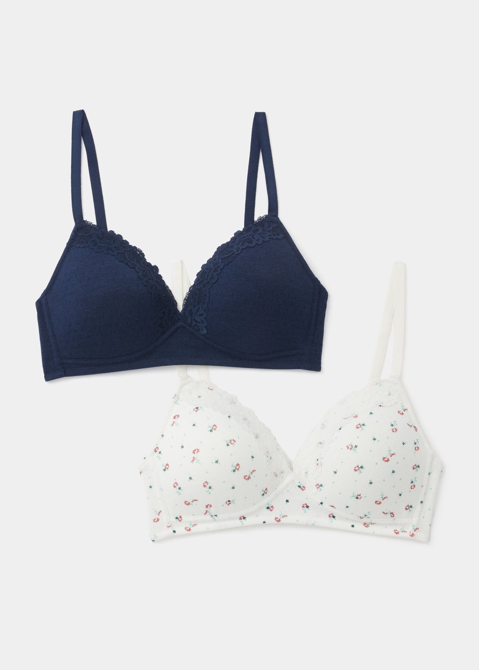 2 Pack Navy Lace Non Wired Padded Bra - Matalan