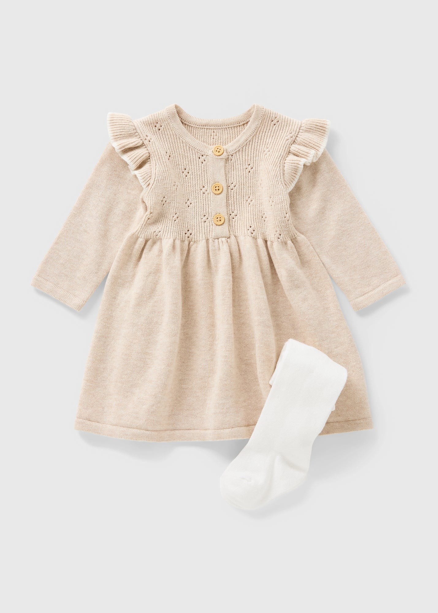 Buy Baby Knit Dress & Tights Set-Beige-6 - 9 M Online in Oman - bfab