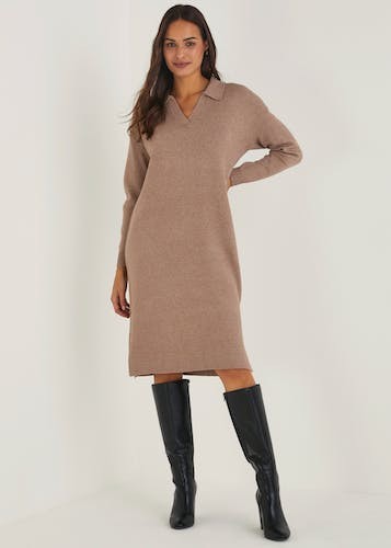 Light Brown Ribbed Jumper Dress - Matalan