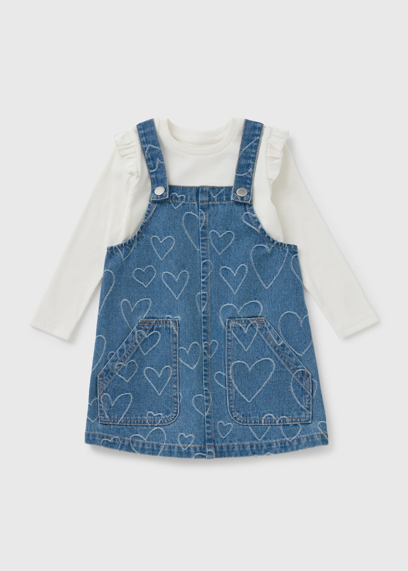 Buy Girls Denim Flower Top & Pinafore Set-Blue/White-5 - 6 Y Online in Oman  from Matalan