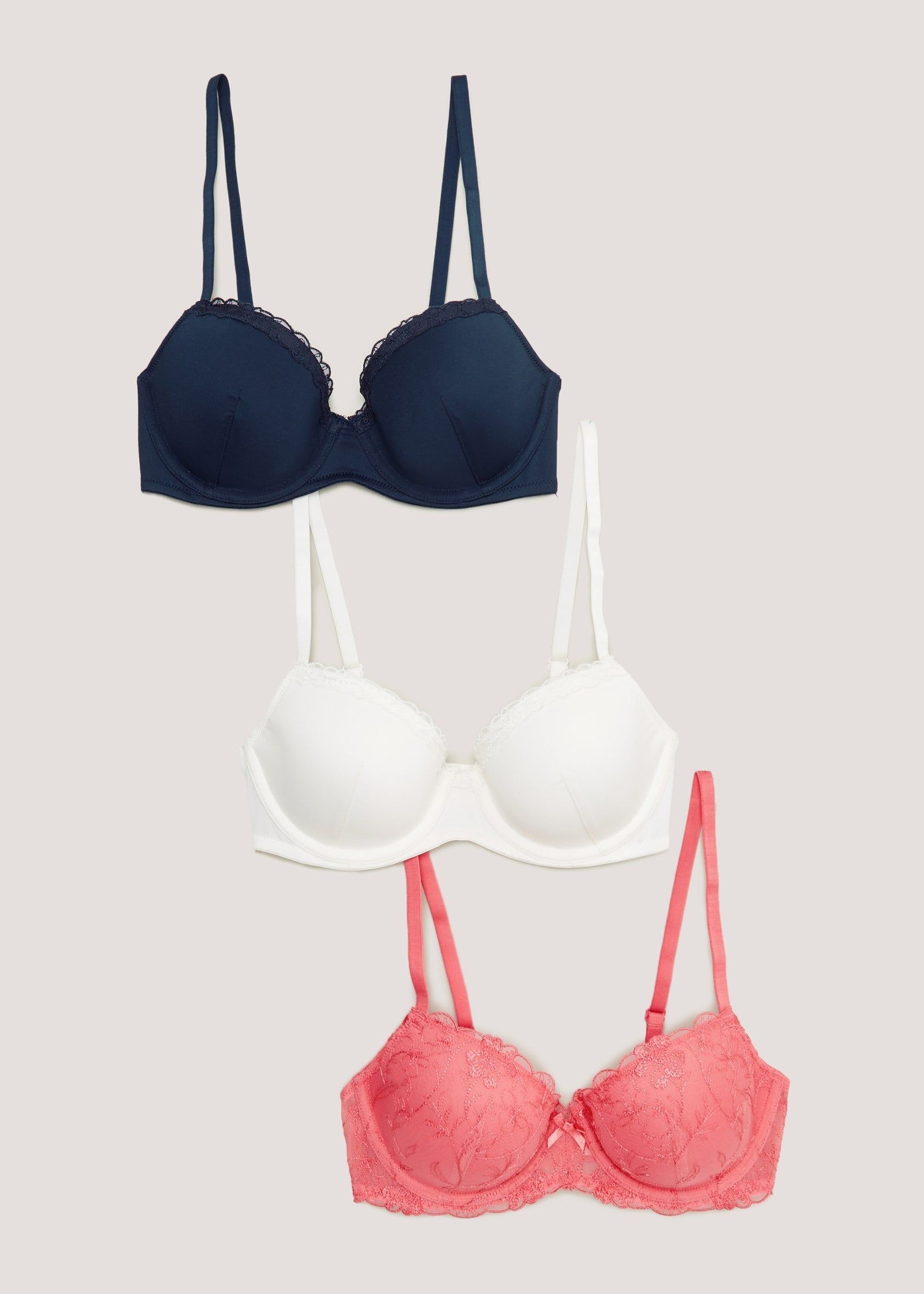 3 Pack Plain & Embroidered Bras