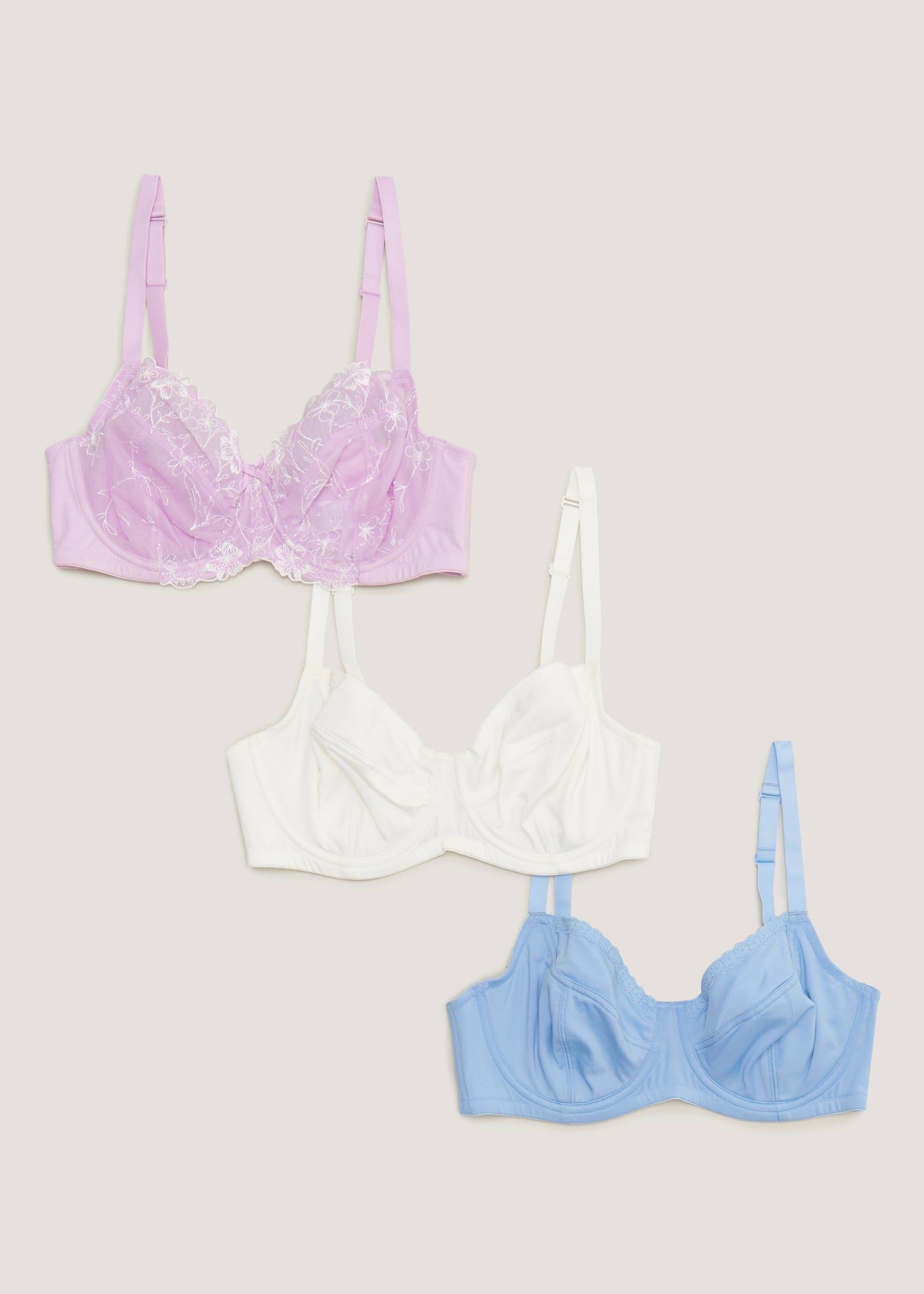Buy 3 Pack DD+ Lilac Embroidered Non-Padded Bras in UAE - bfab