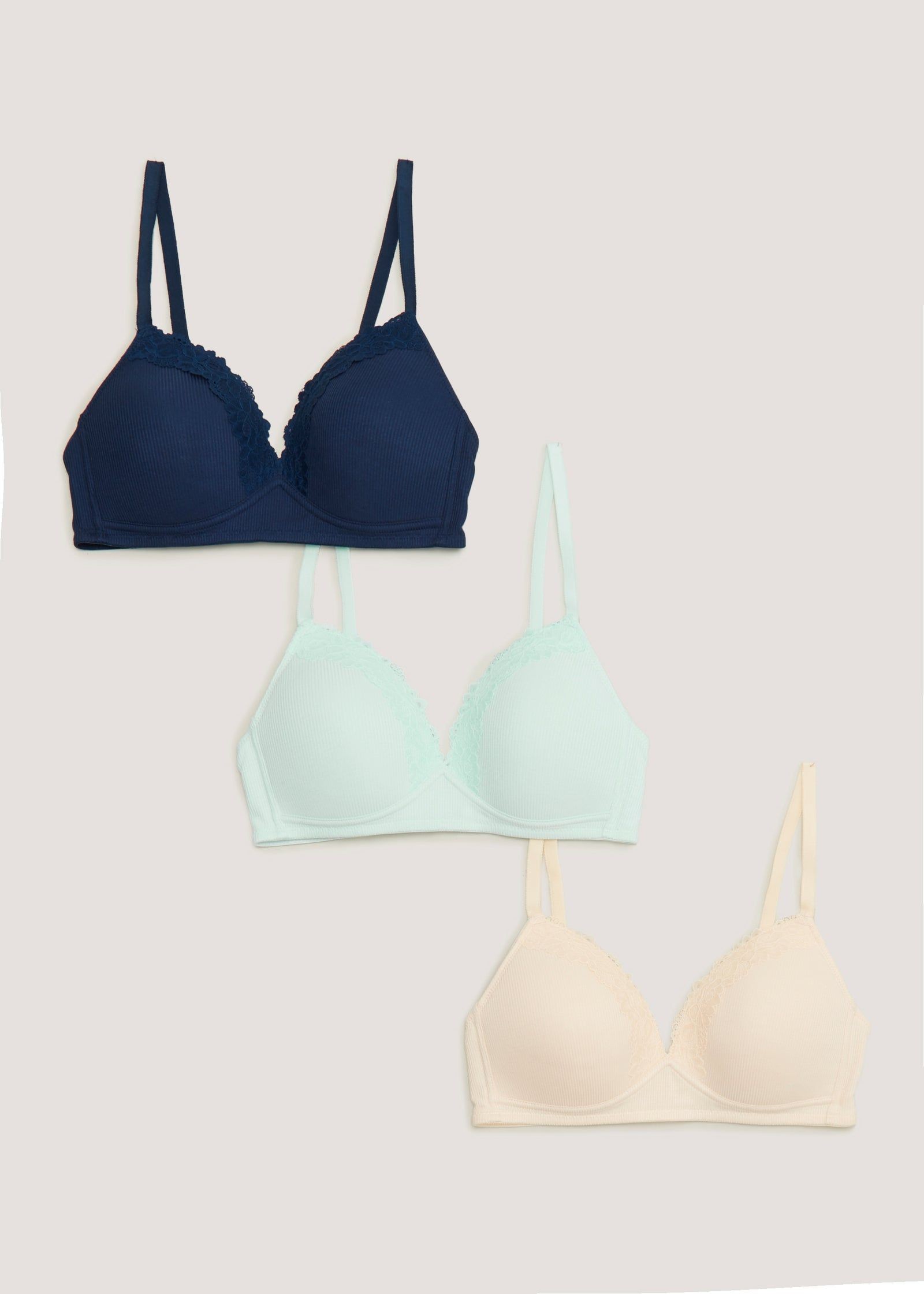 2 Pack White & Nude Non Wired Lace Trim Bras - Matalan