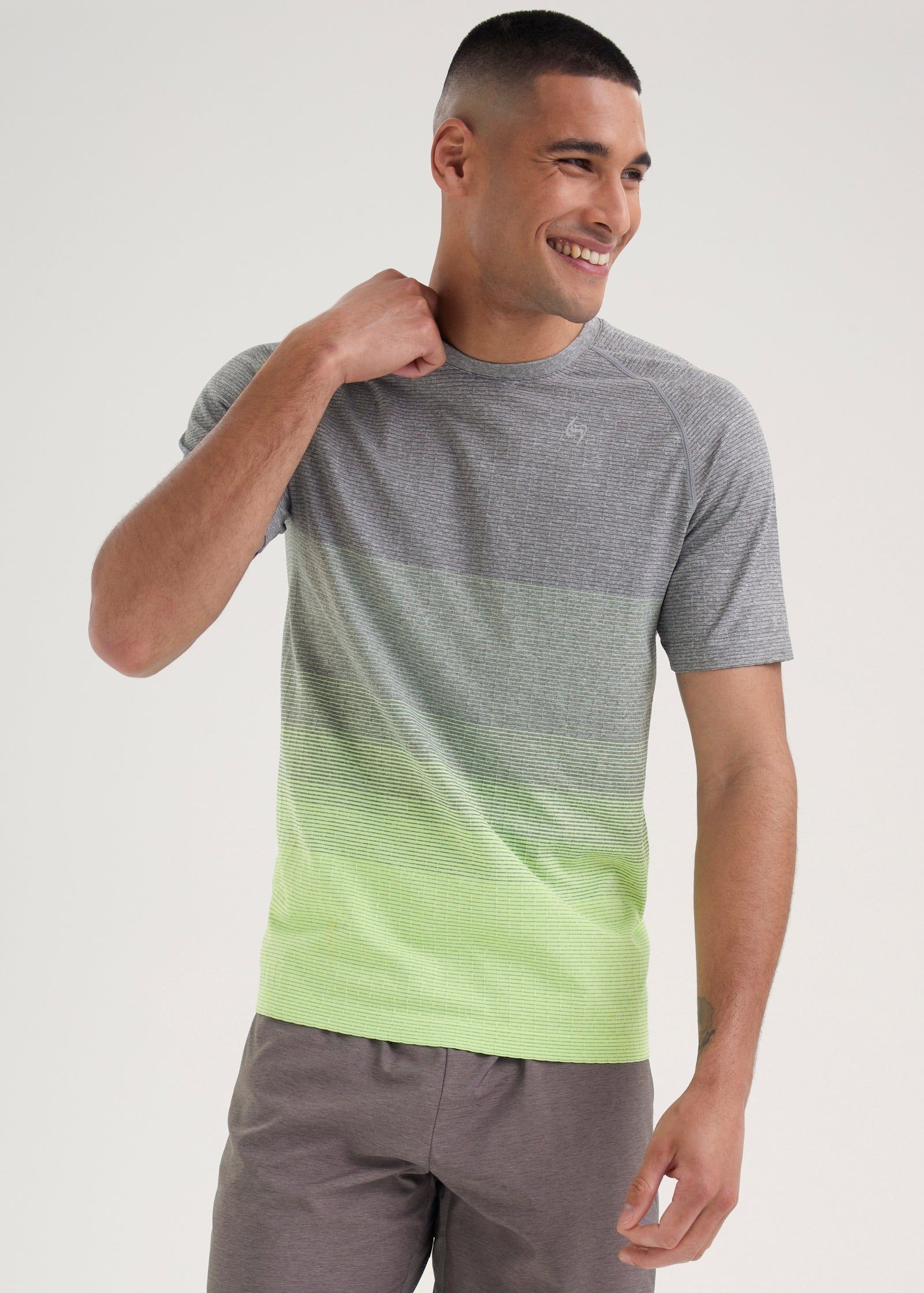 Souluxe Grey & Lime Ombre Sports T-Shirt - Multi - L