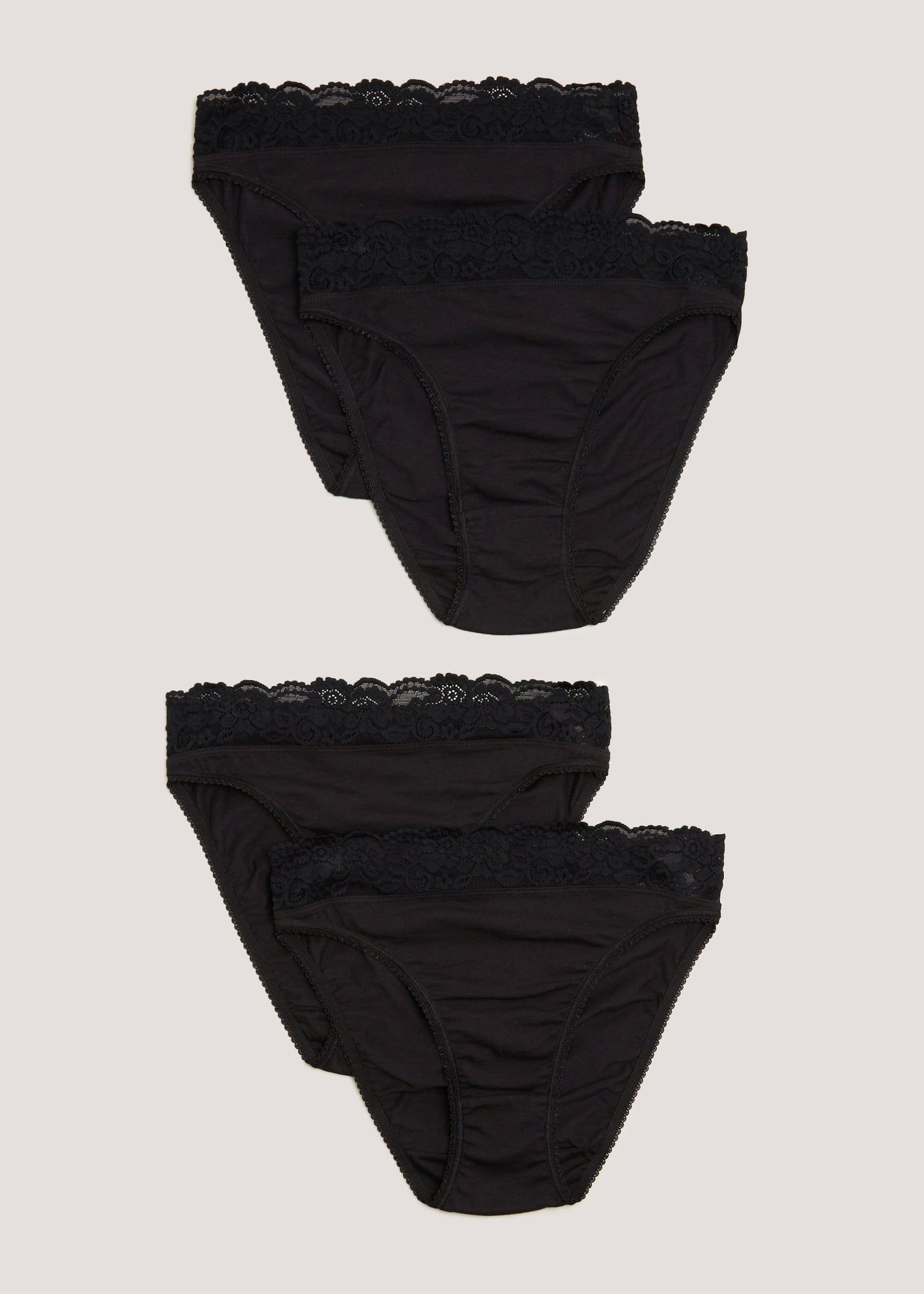 4 PACK Black Lace Trim High Waisted Full Briefs