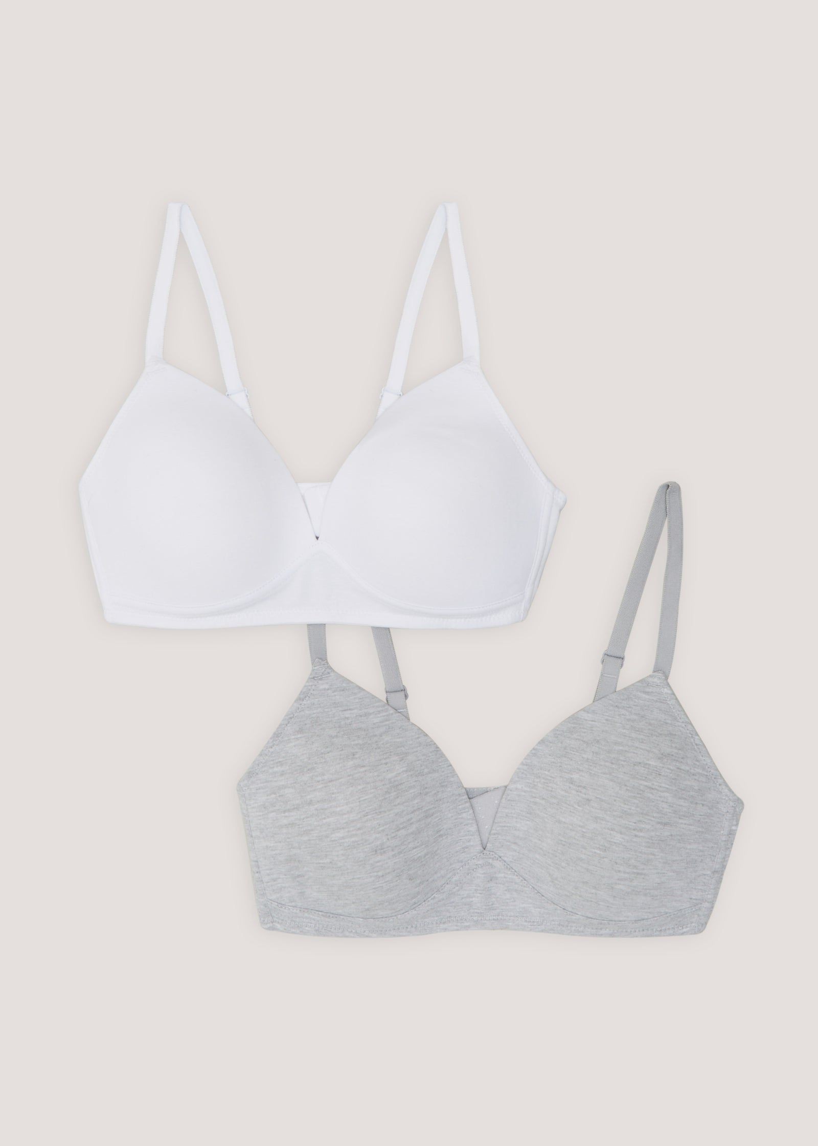 Buy 2 Pack Grey & White Non Wired Padded Bralettes - Grey/White