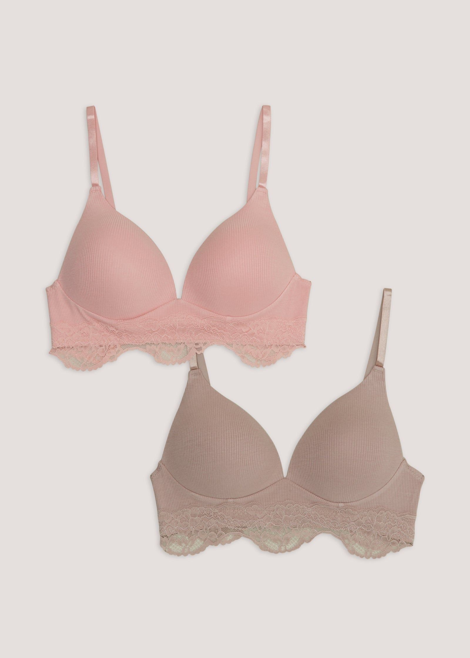 Buy 2 Pack Non-Wired Ribbed Lace Bras - Pink - 34D - Bfab Jordan