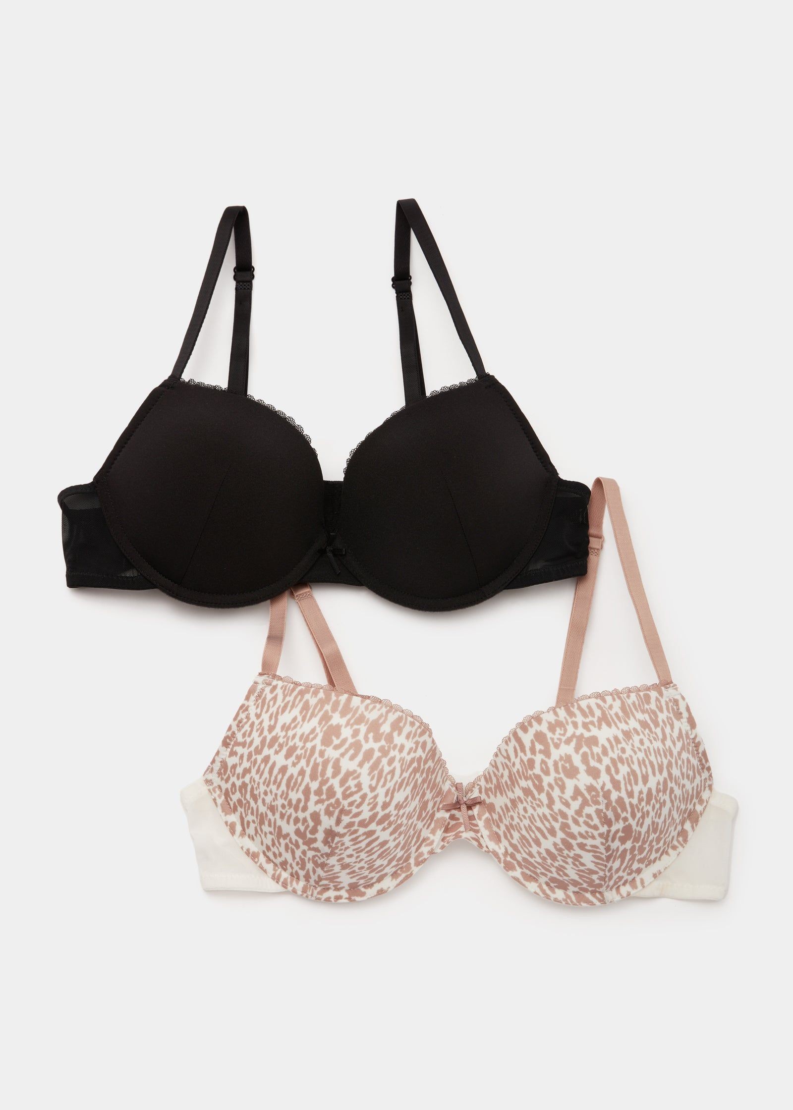 2 Pack Pink & Charcoal Non Wired Plunge Bras - Matalan