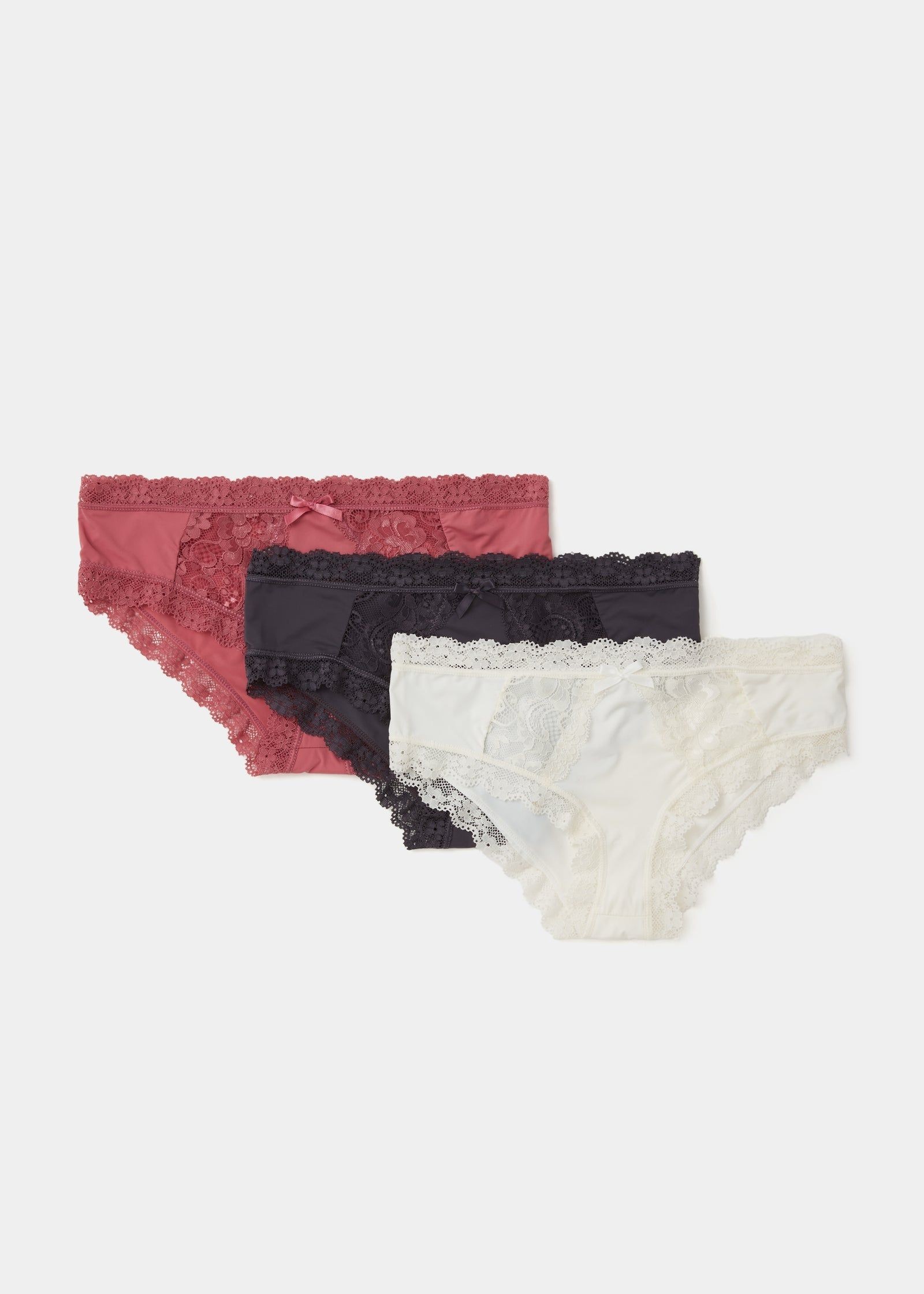 3 Pack Multicoloured Lace High Leg Knickers - Matalan