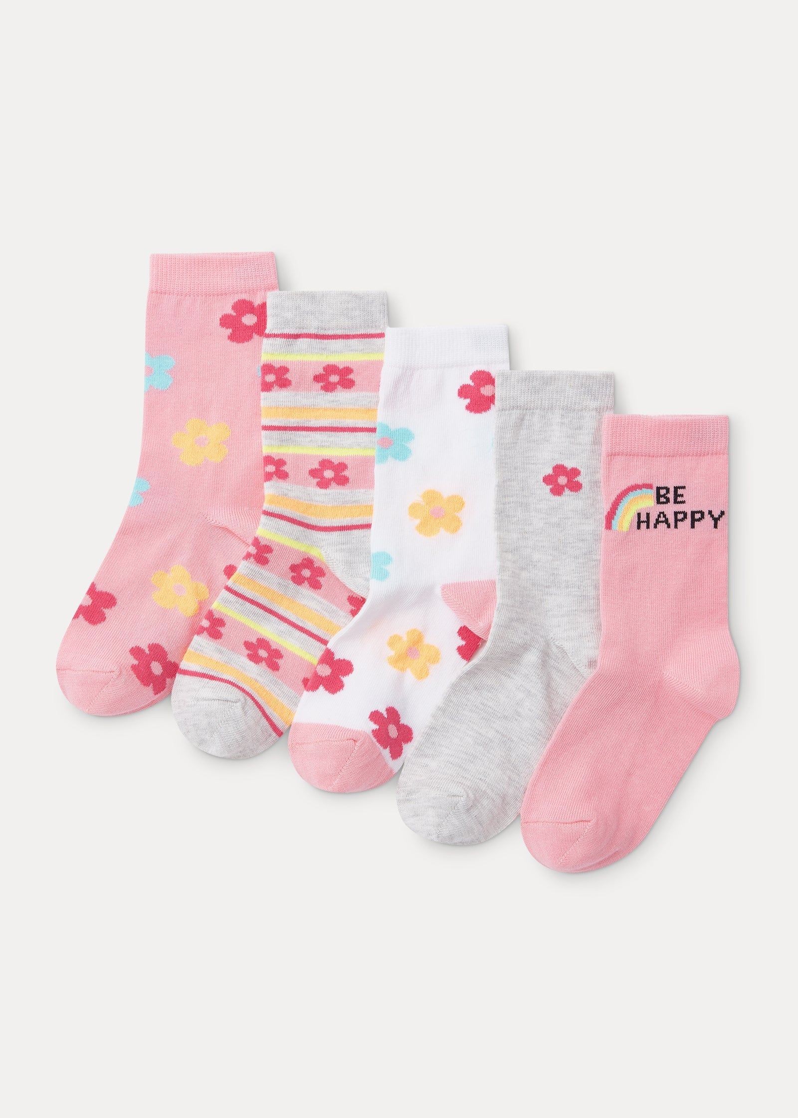 Girls 5 Pack White Heart Ankle Socks (Younger 6-Older 5.5) - Matalan