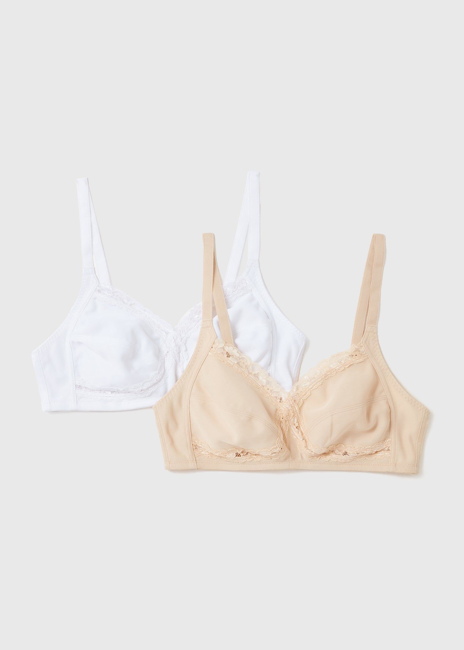 Buy 2 Pack White & Nude Non Wired Lace Trim Bras in Jordan - bfab