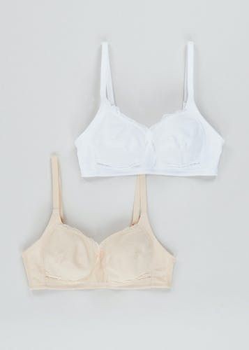 Buy 2 Pack Non Wired Cross Over Bras - White/Nude - 36DD in Bahrain - bfab