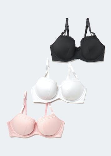 3 Pack DD+ Textured Lace Padded Bras - Pink - 34E