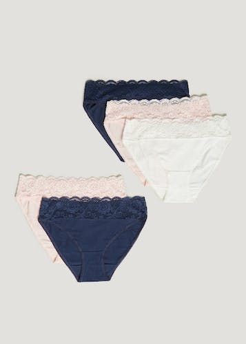 Blue Lace Trim High Leg Knickers 5 Pack