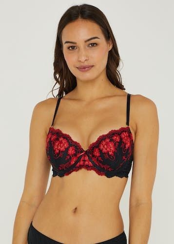 Buy Black & Red Floral Embroidered Bra in Oman - bfab