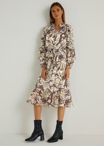 Buy Et Vous Floral Print Chiffon Midi Dress - Multi - 10 in Qatar - bfab
