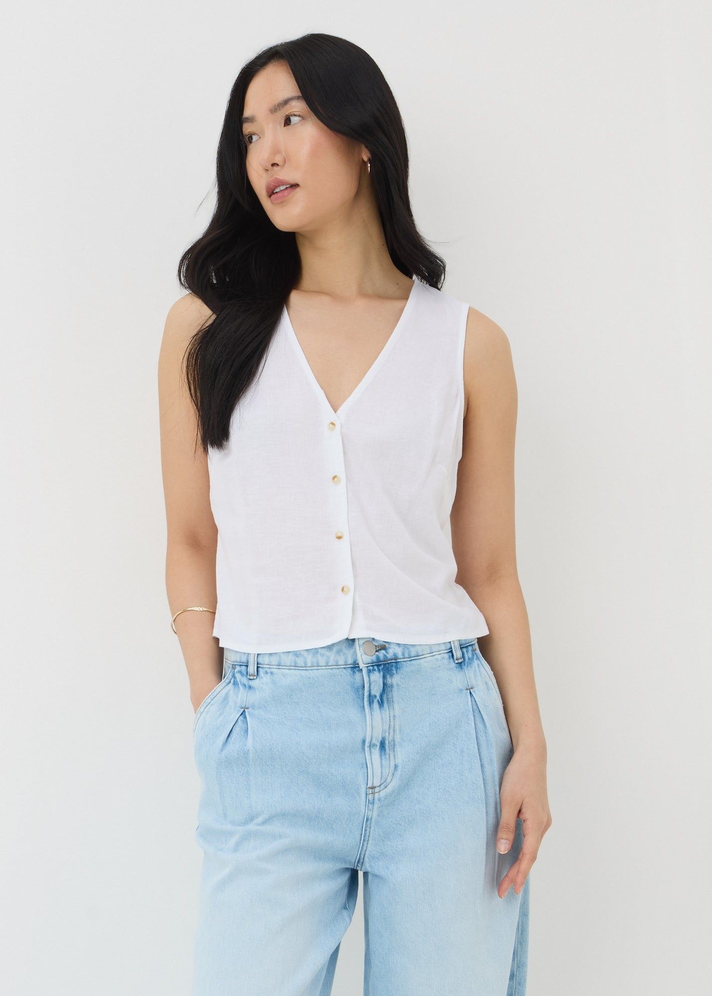 Buy Linen Blend Button Up Vest Top-White-8 Online in Oman from Matalan