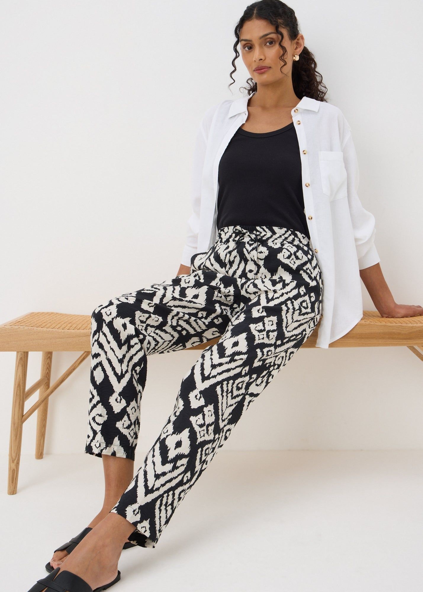 Buy Monochrome Printed Tapered Trousers-Black/White-22 Online in