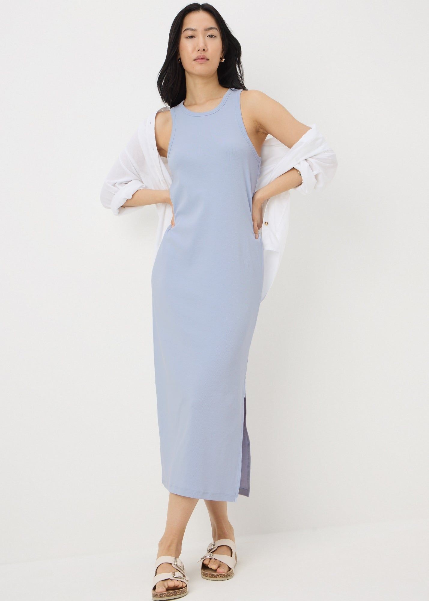 strapless open back dress Billie Ribbed Racer Midi Dress