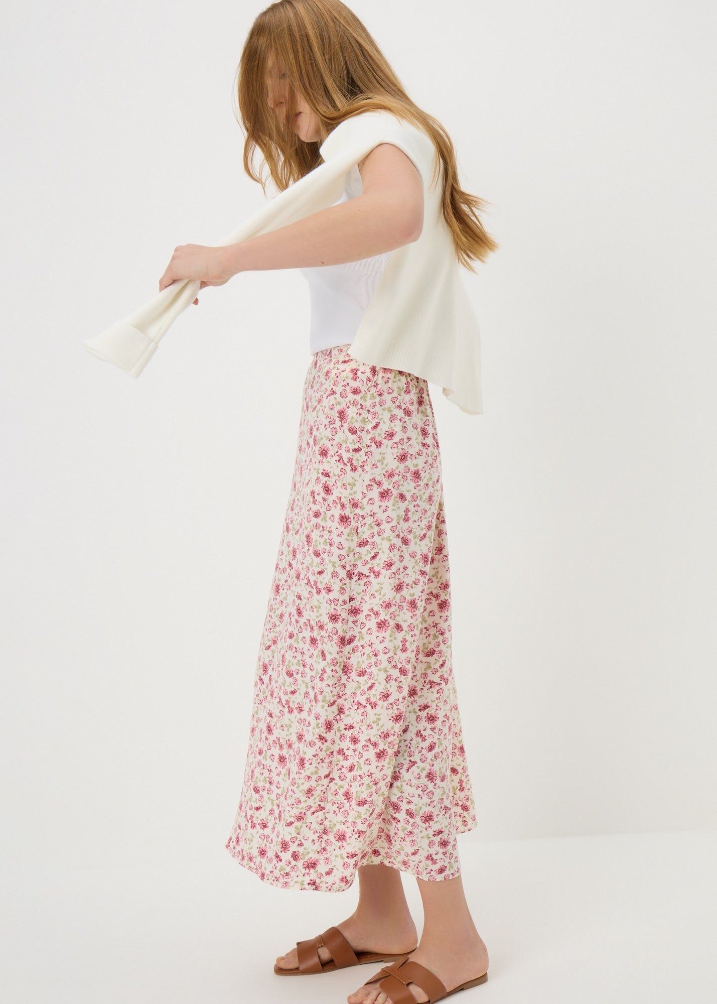 Buy Floral Flared Hem Midi Skirt-Pink-14 Online in Qatar bfab