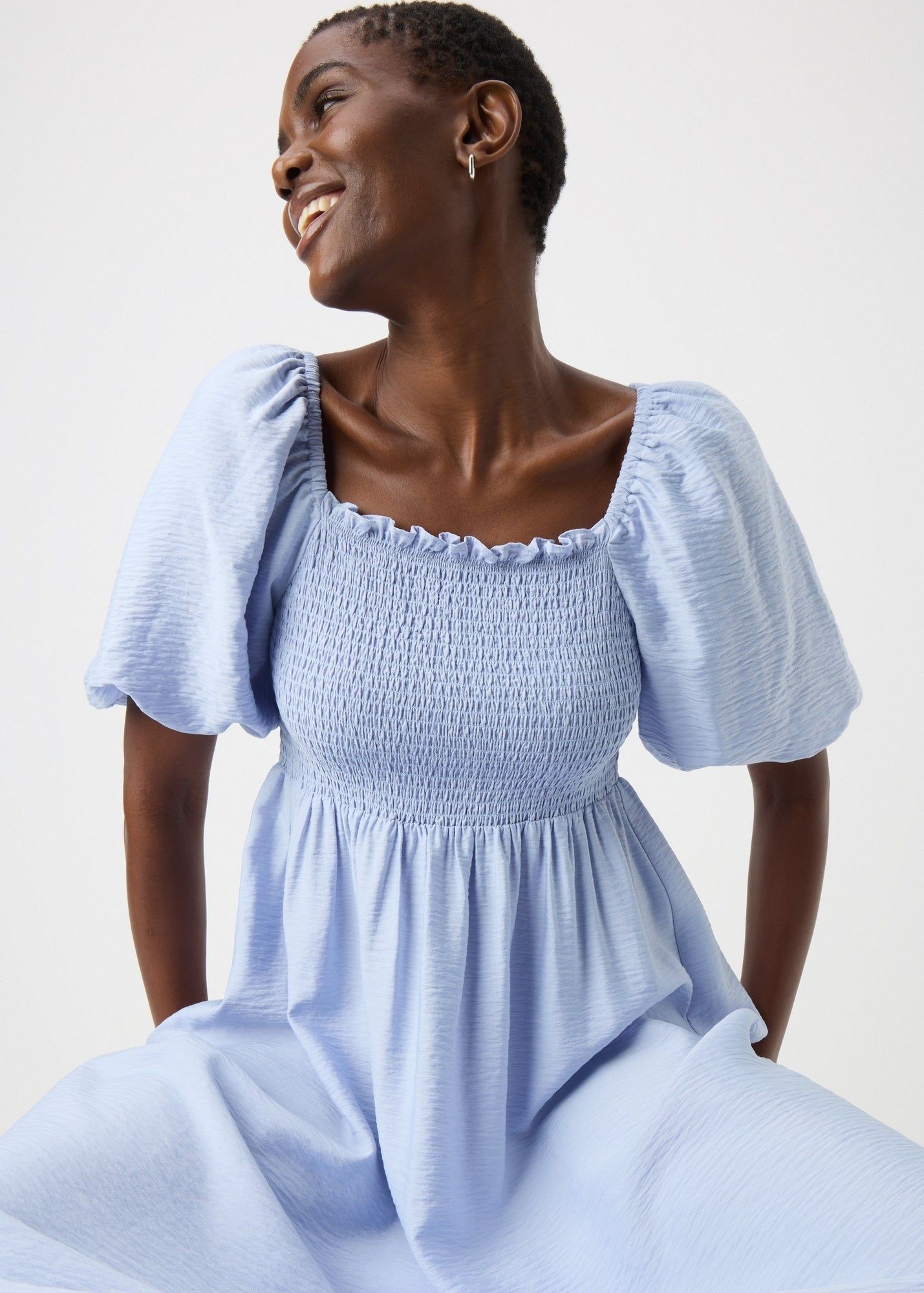 Buy Light Shirred Puff Sleeve Midi Dress-Light Blue-22 Online in Jordan  from Matalan
