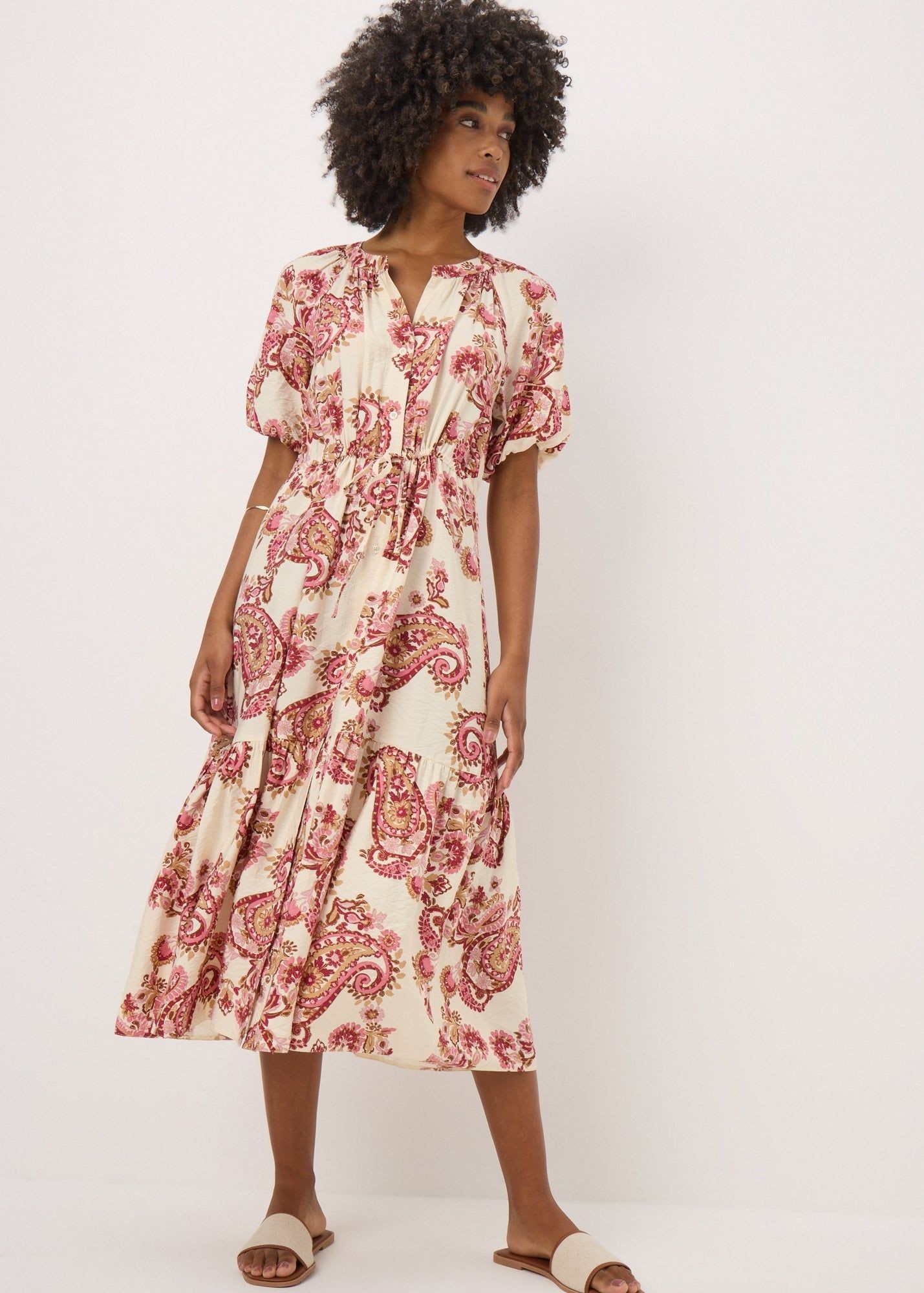 Buy Paisley Print Shirt Midi Dress-Pink-20 Online in Saudi Arabia