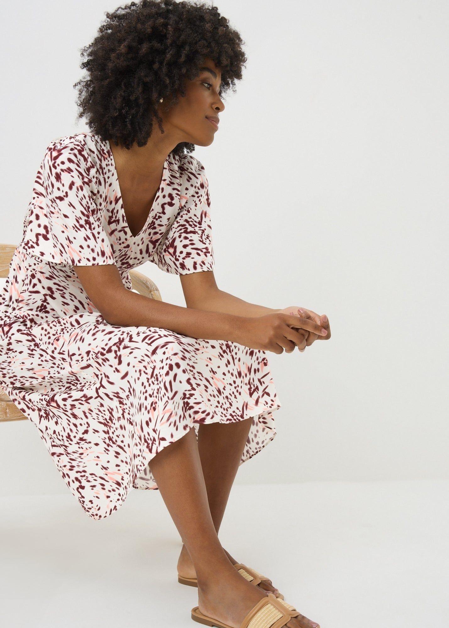 Buy Spot Print V Neck Midi Dress-Pink-8 Online in Oman from Matalan