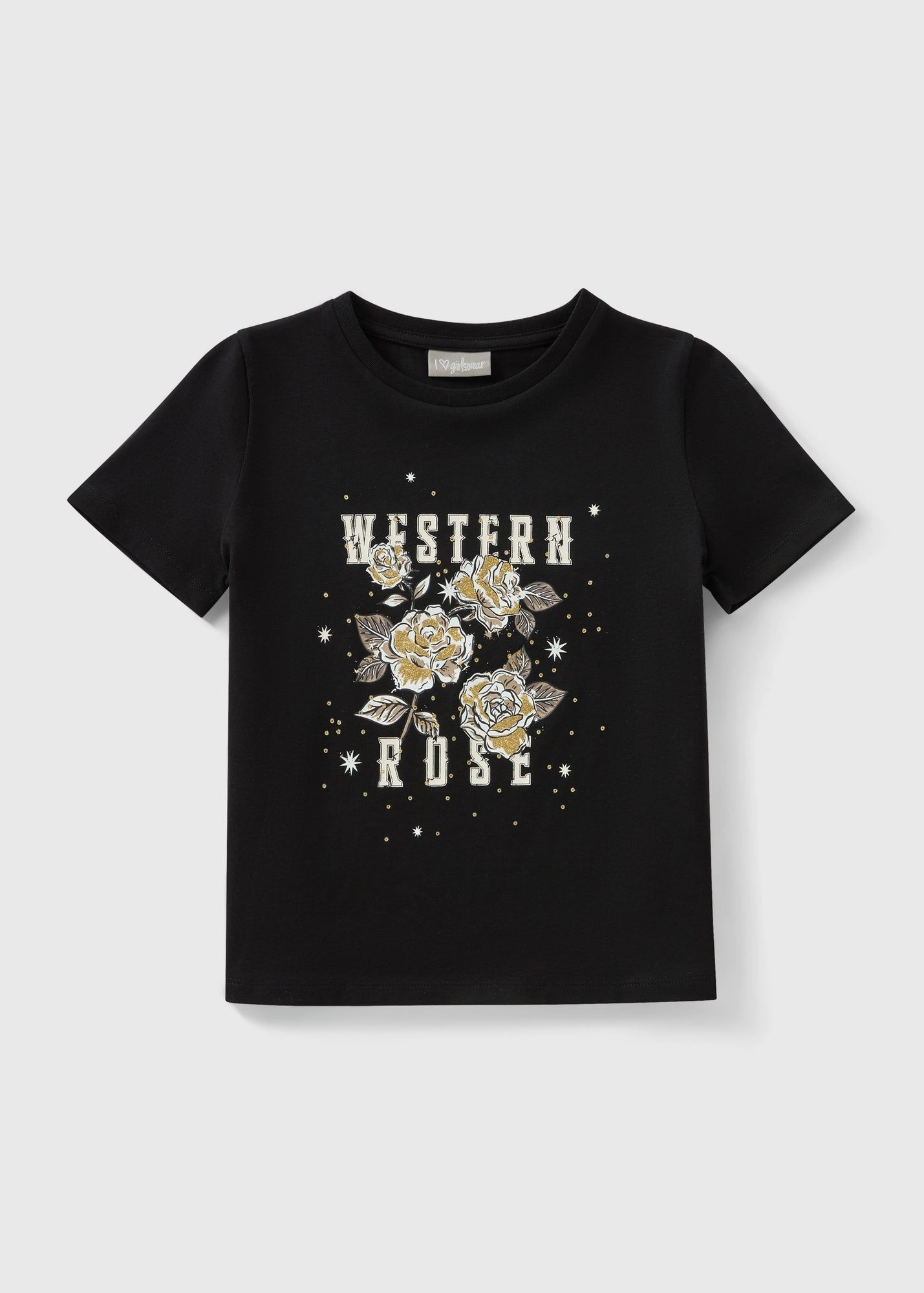 Buy Girls Western Rose Print T-Shirt-Charcoal-13 Y Online in