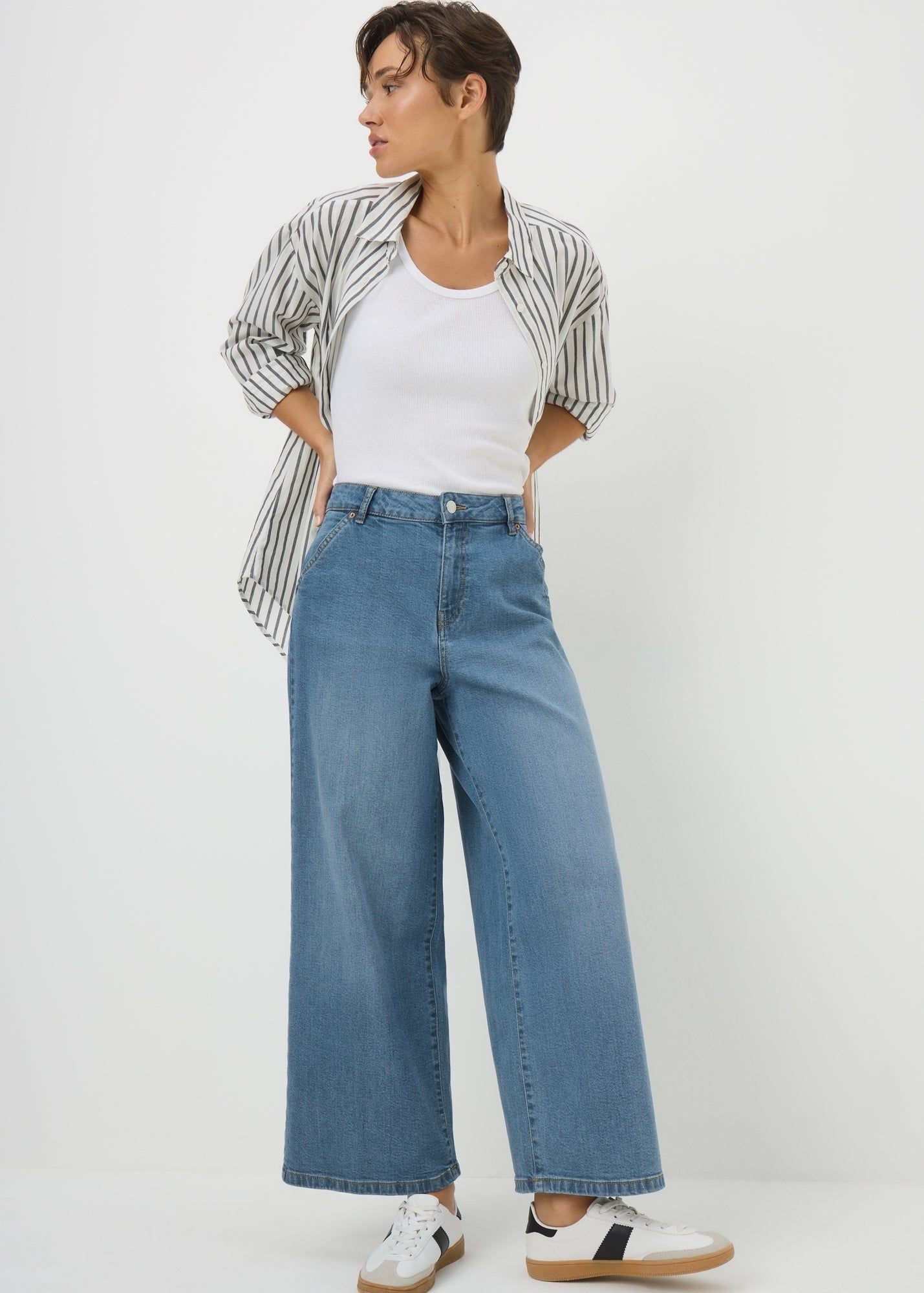 Buy Stretch Wide Leg Jeans-Blue-8 29