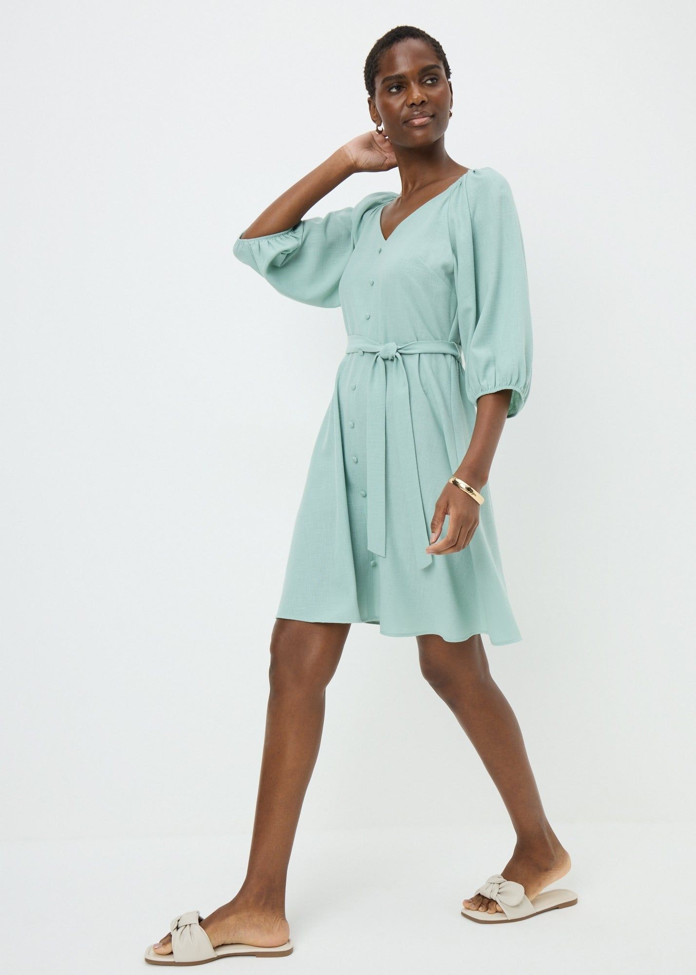 slim fit dress slacks Heard It Before Hunter Green Cotton Belted Mini Shirt Dress S / Hunter Green main image 1