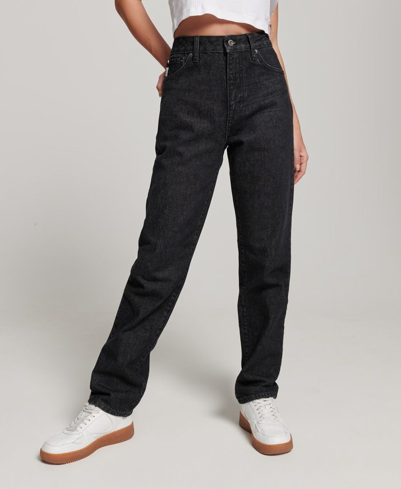 Organic Cotton High Rise Straight Jeans Womens-Black-26