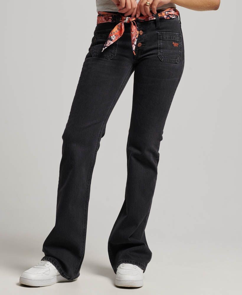 Women's Organic Cotton Vintage Low Rise Slim Flare Jeans in Wolcott Black  Stone