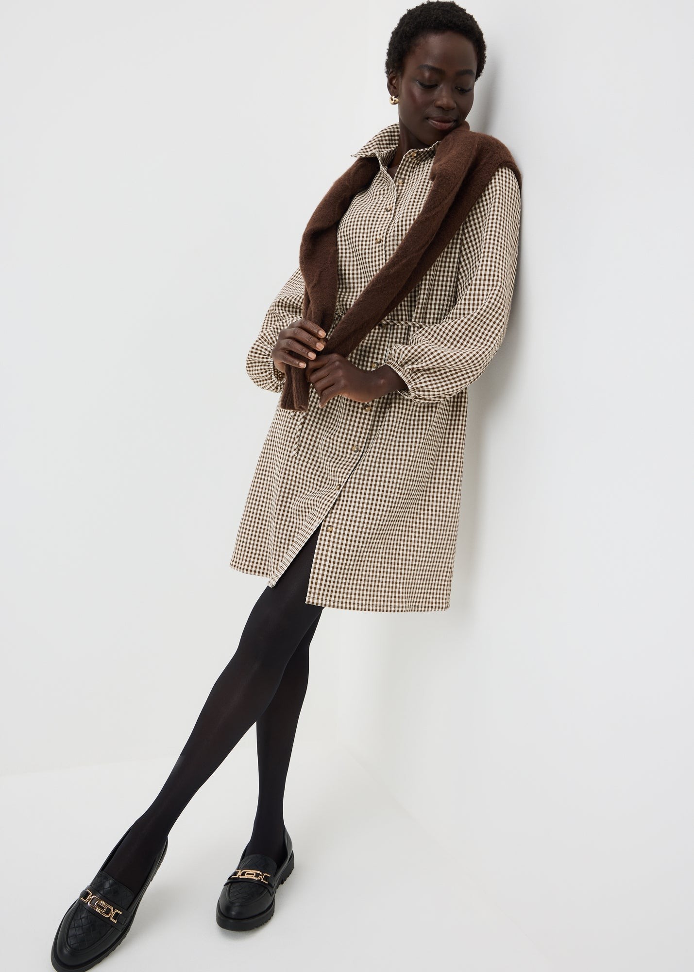 chocolate brown gingham dress Brown Gingham Heidi Midi Dress main image 0