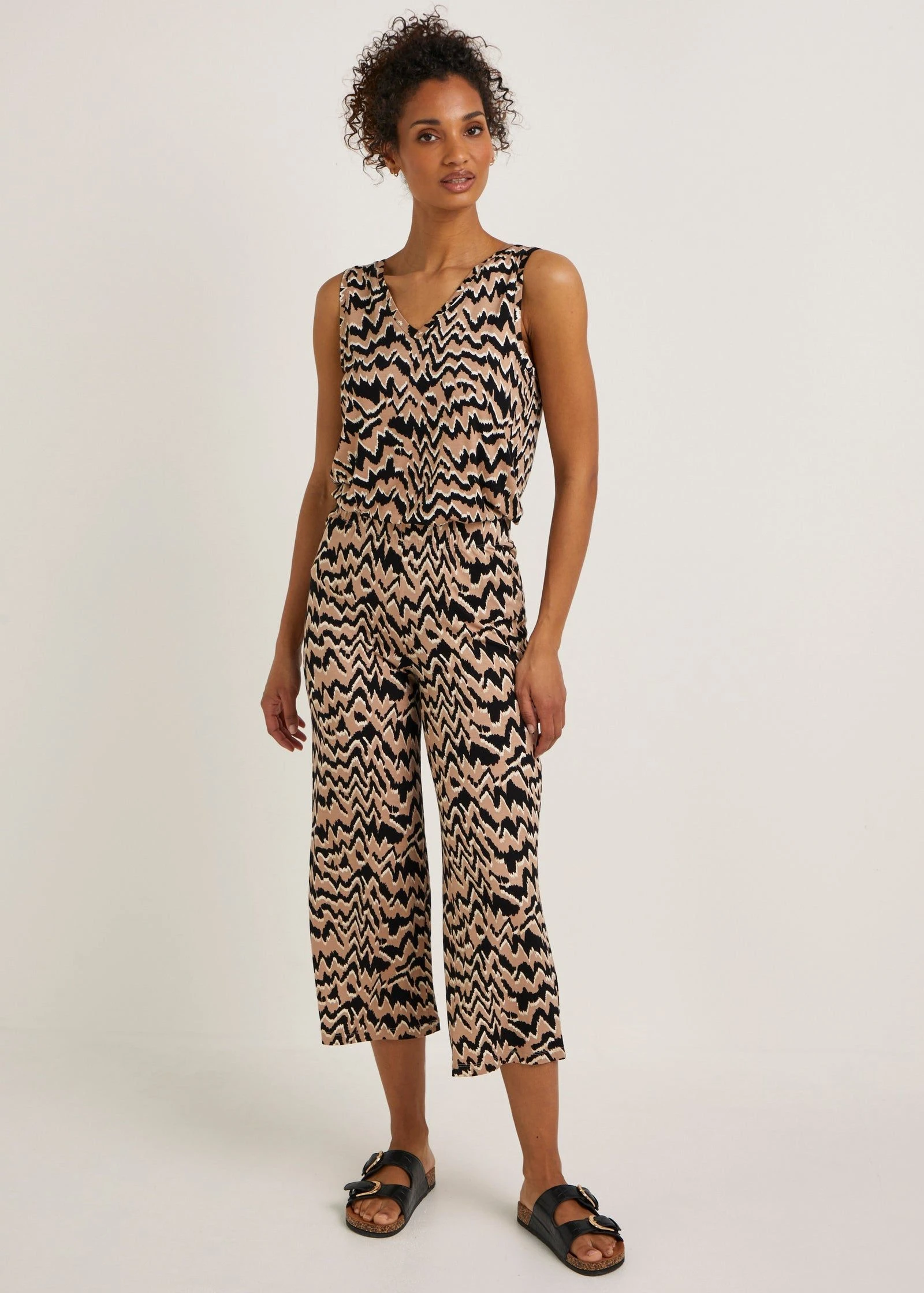 Buy Papaya Petite Animal Print Wide Leg Cropped Co-Ord Trousers