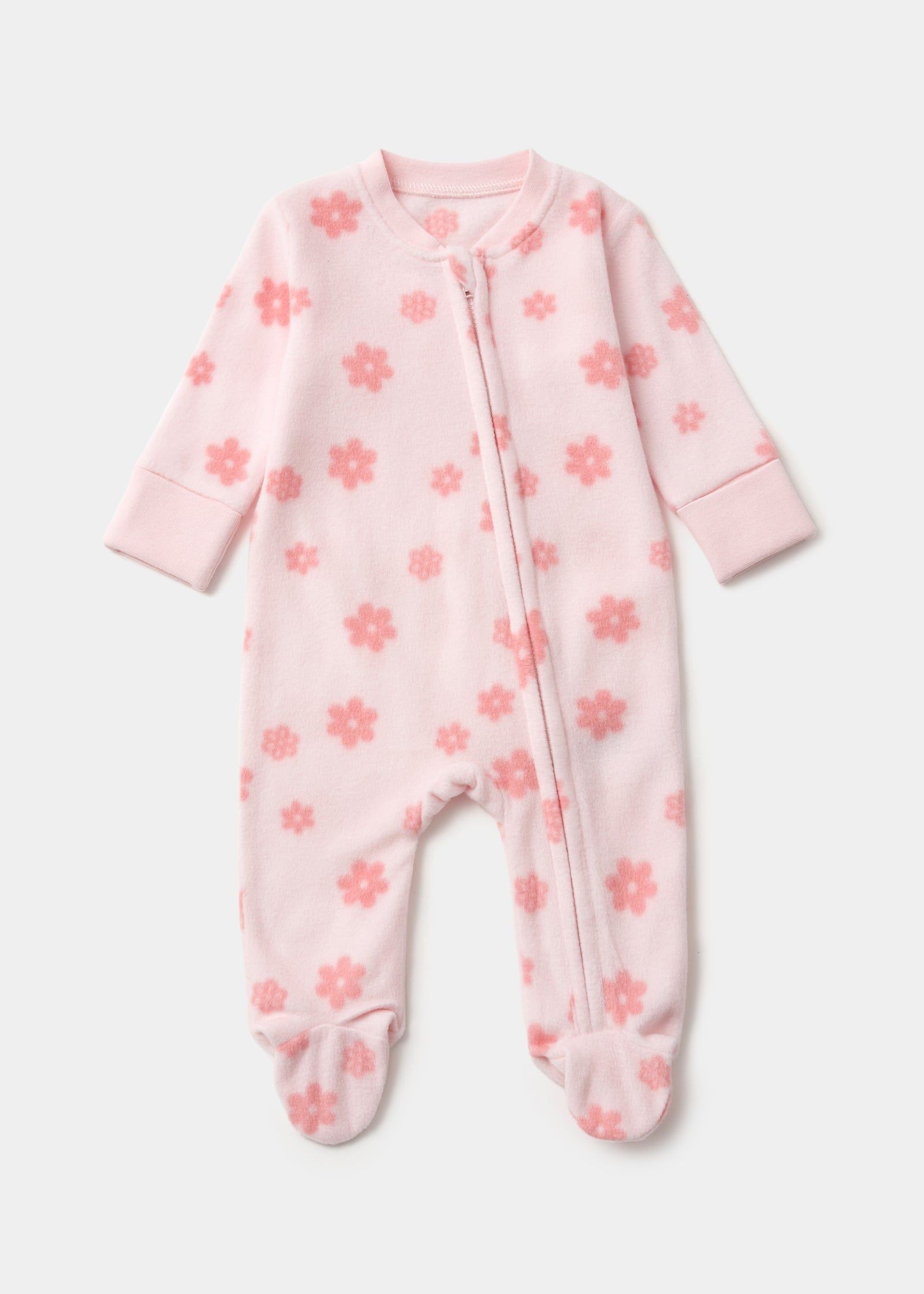 Pink Warm Sleepsuits Buy Baby Pink Floral Zip Up Fleece Sleepsuit