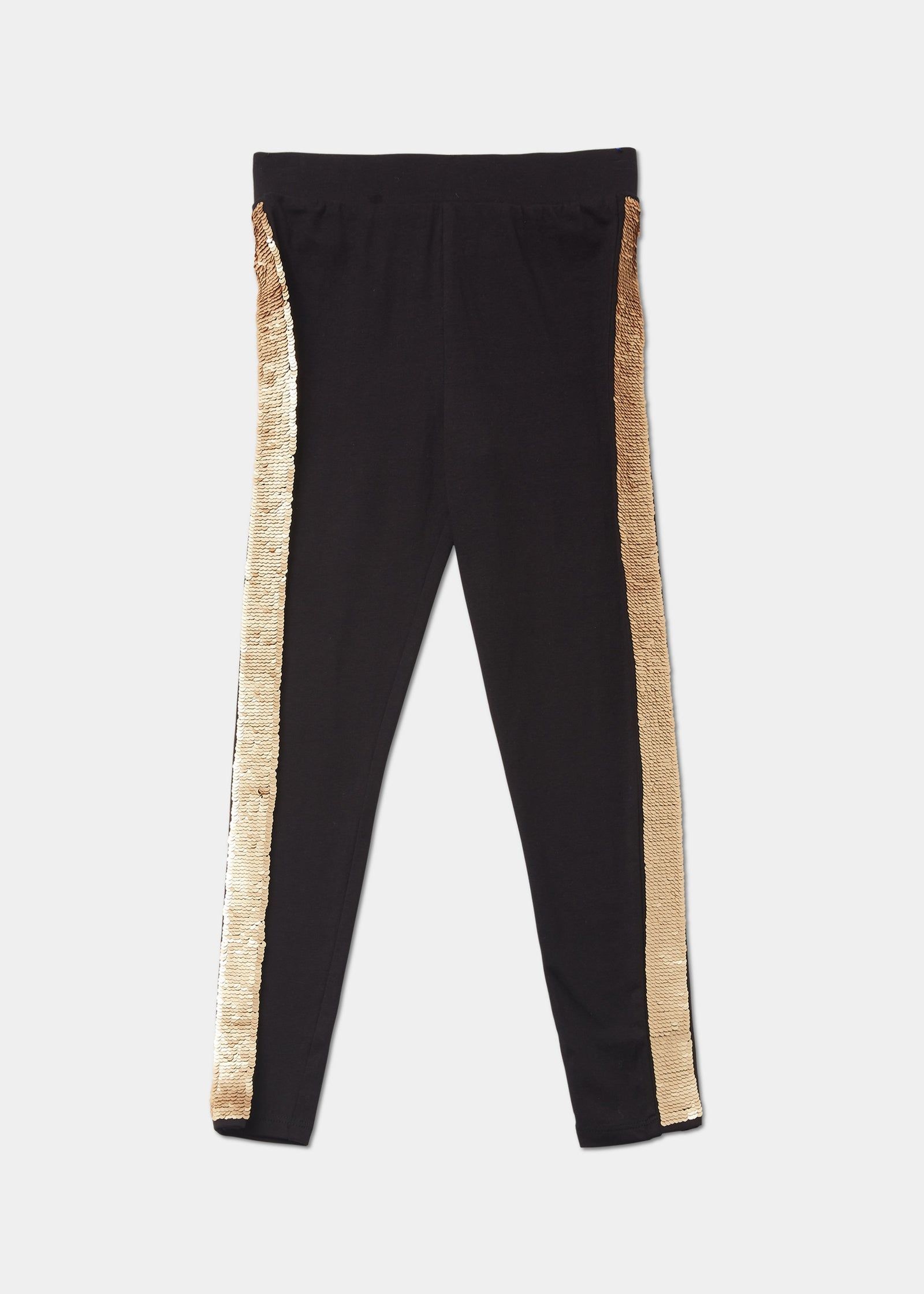 Side Black Sequin Leggings Elegant Black Sequin Accented Leggings