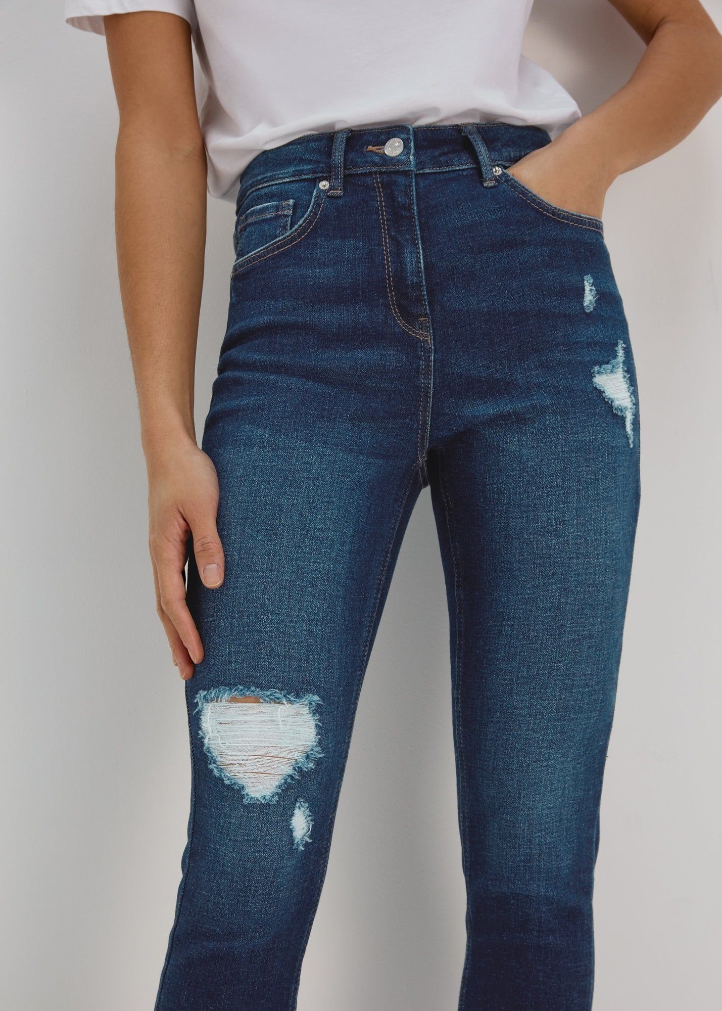 Buy Dark Wash Ripped Skinny Jeans-Blue-14 31
