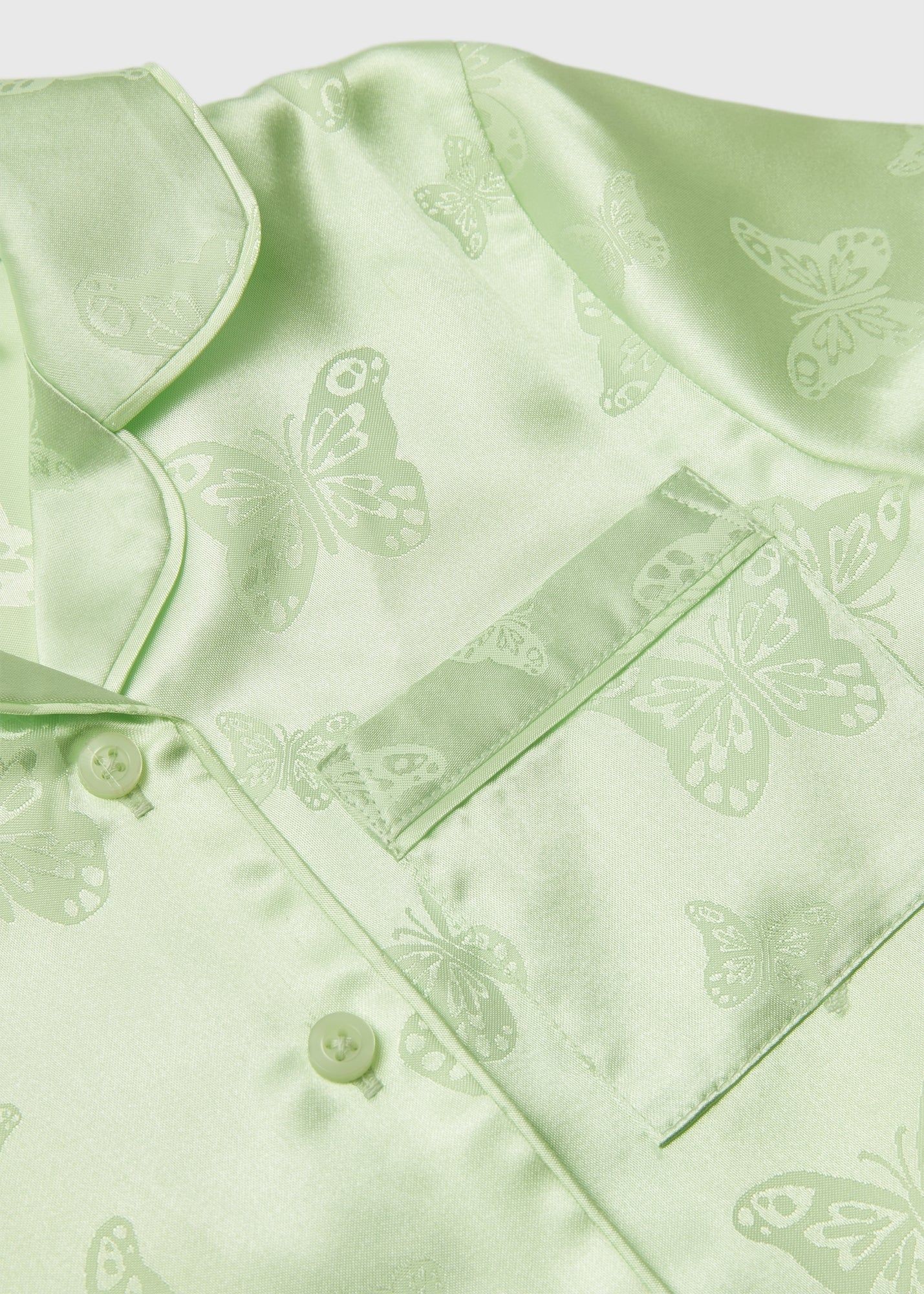 Buy Girls Lime Jacquard Butterfly Satin Shorts Pyjama Set-Green-12