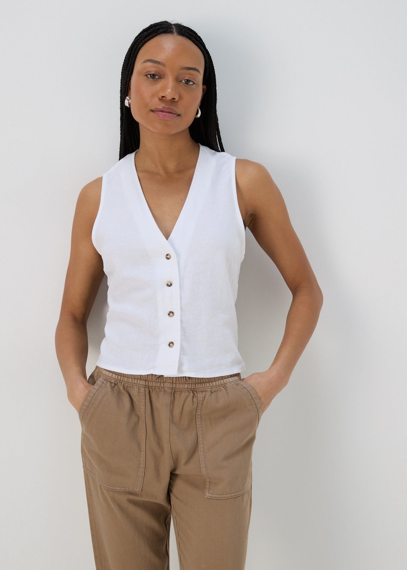 Buy Solid Linen Button Vest-White-22 Online in Oman bfab