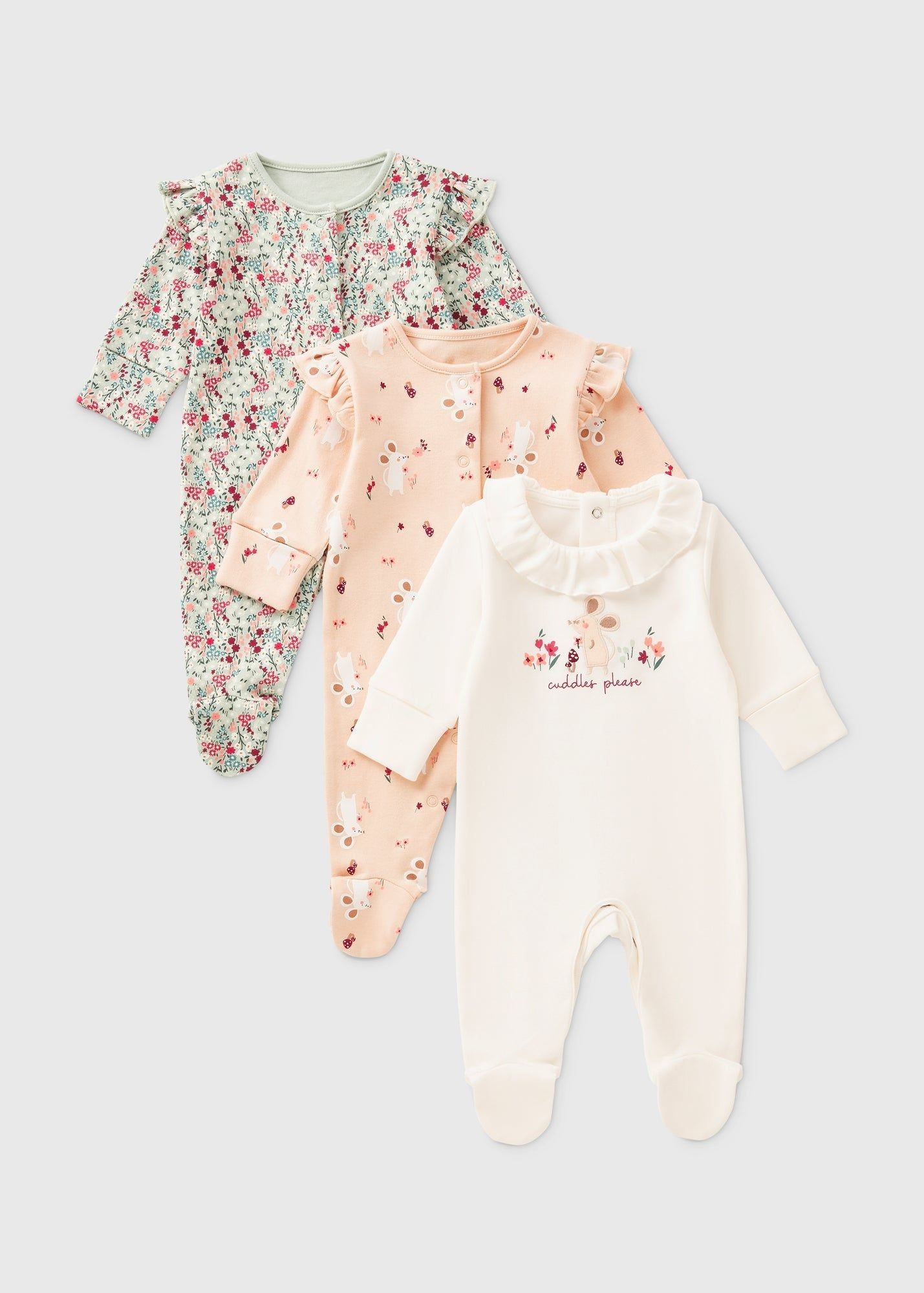 Buy Pack Girls Floral Sleepsuits-Multi-0 M Online in Bahrain