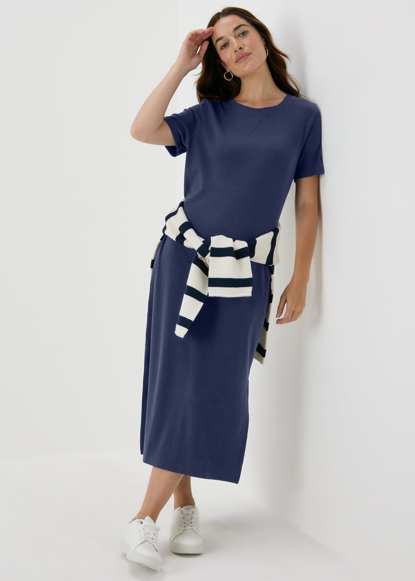 Buy Ribbed Midi T-Shirt Dress-Navy-16 Online in UAE from Matalan