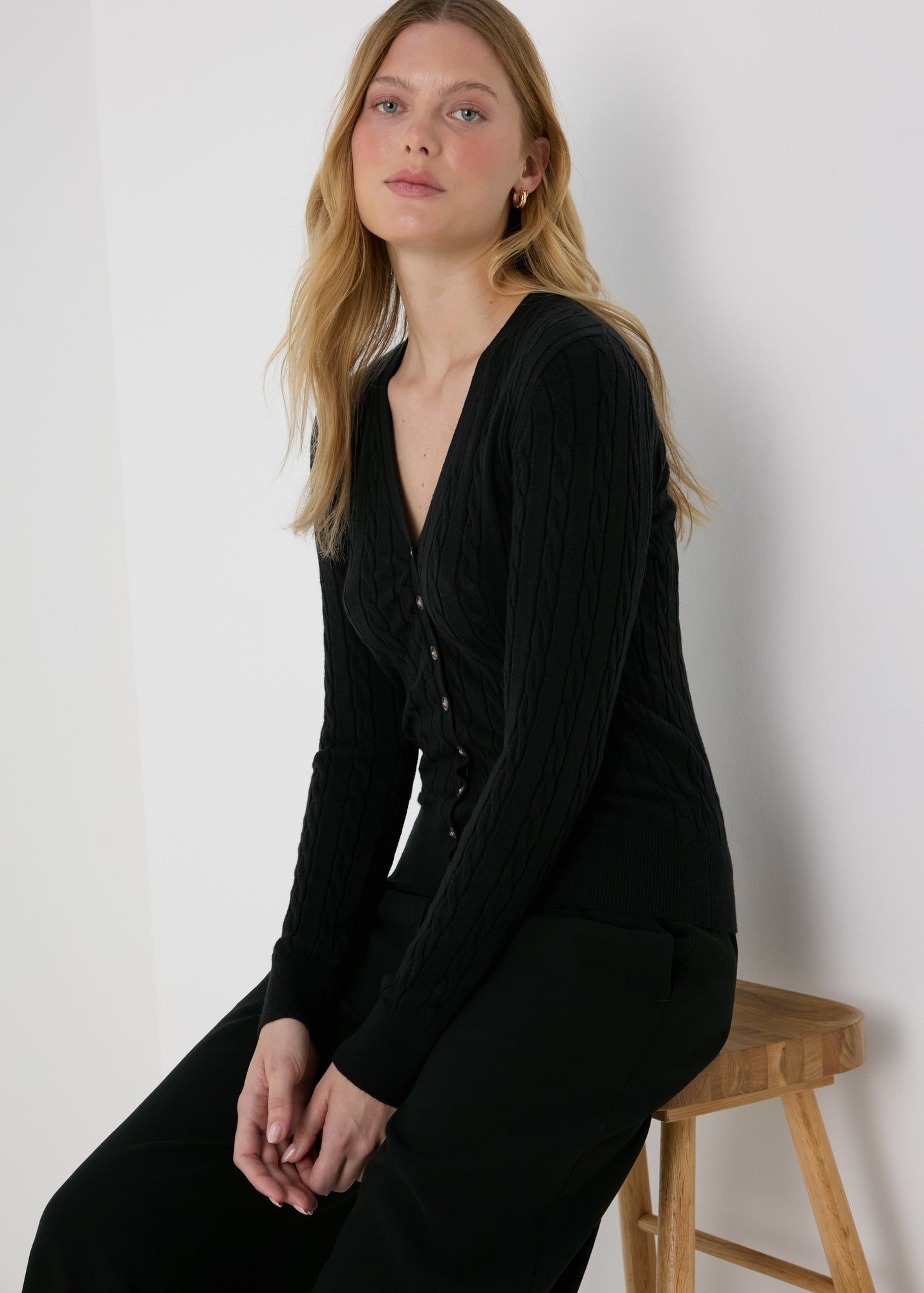 Buy Cable Knit Cardigan-Black-10 Online in Oman from Matalan