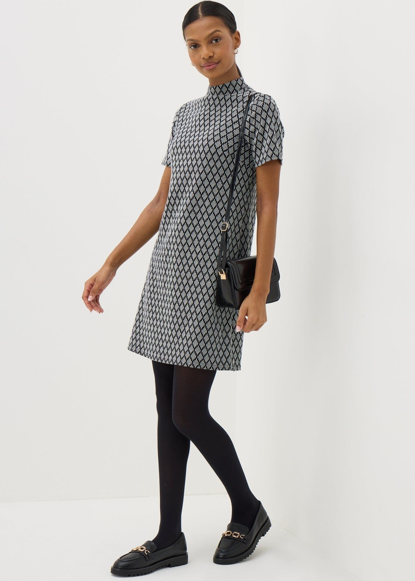 high neck mini shift dress Buy Et Vous Check High Neck Mini Shift Dress-Black/White-10 Online in Jordan