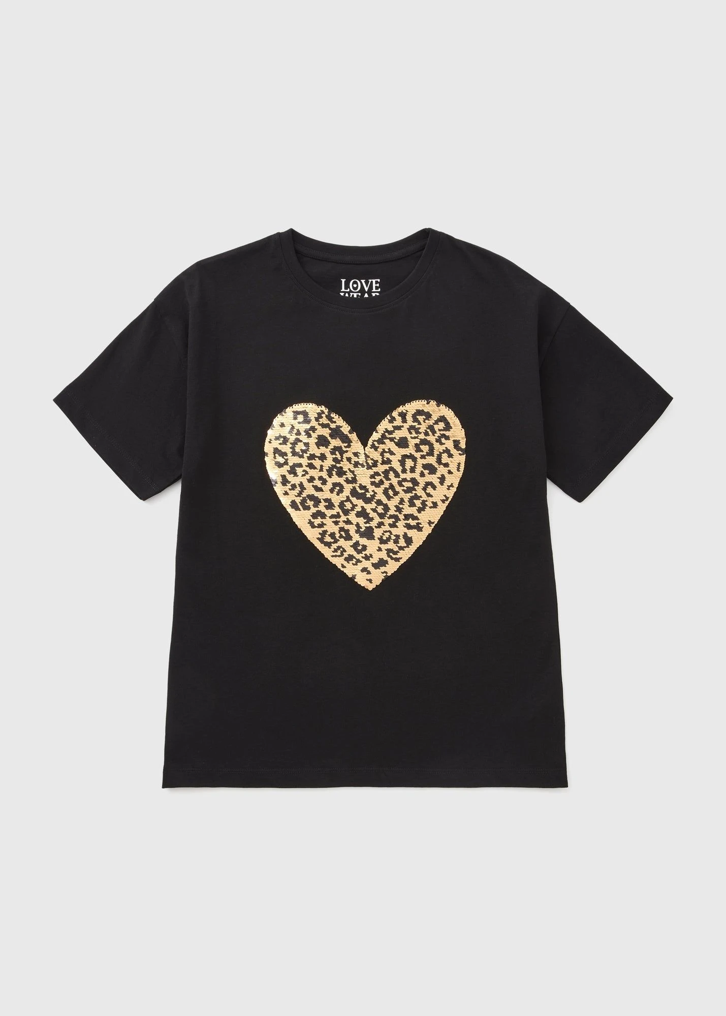 Buy Girls Sequin Leopard Heart T-Shirt-Black-13 Y Online in Jordan