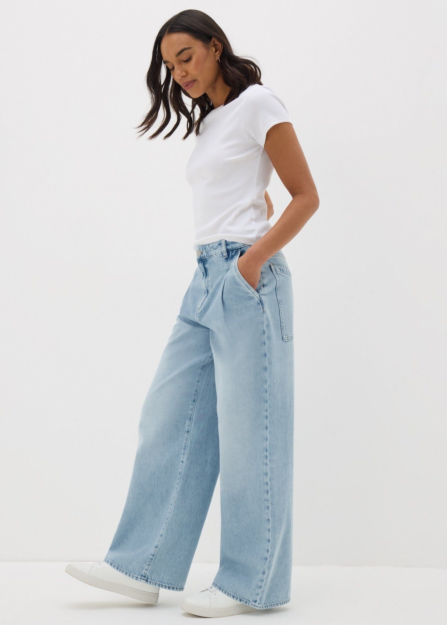 Wide Leg Buy Jeans Online Cheap Buy Mid Wash Pleated Wide Leg