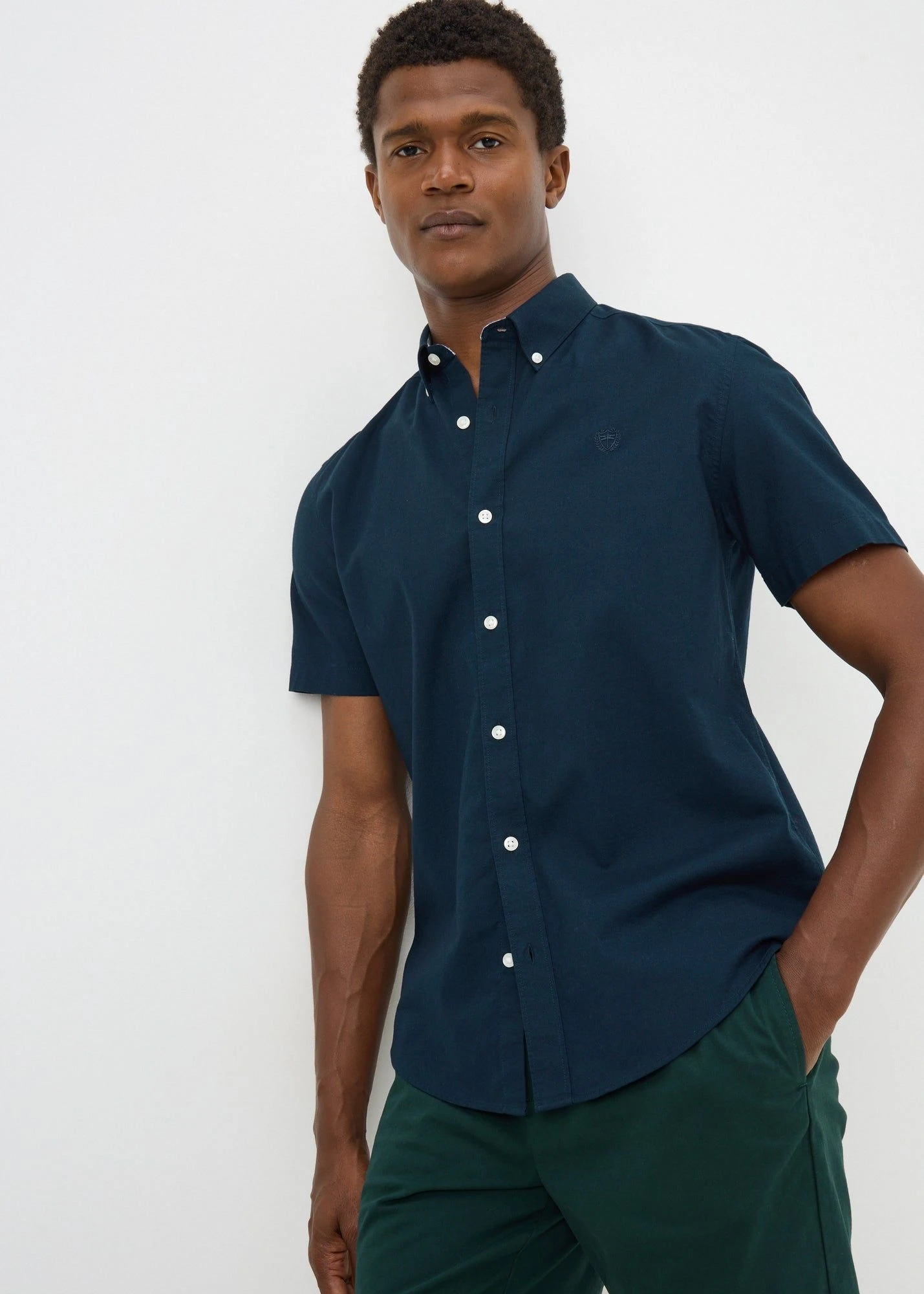 Buy Short Sleeve Oxford Shirt-Navy-2XL Online in Qatar bfab