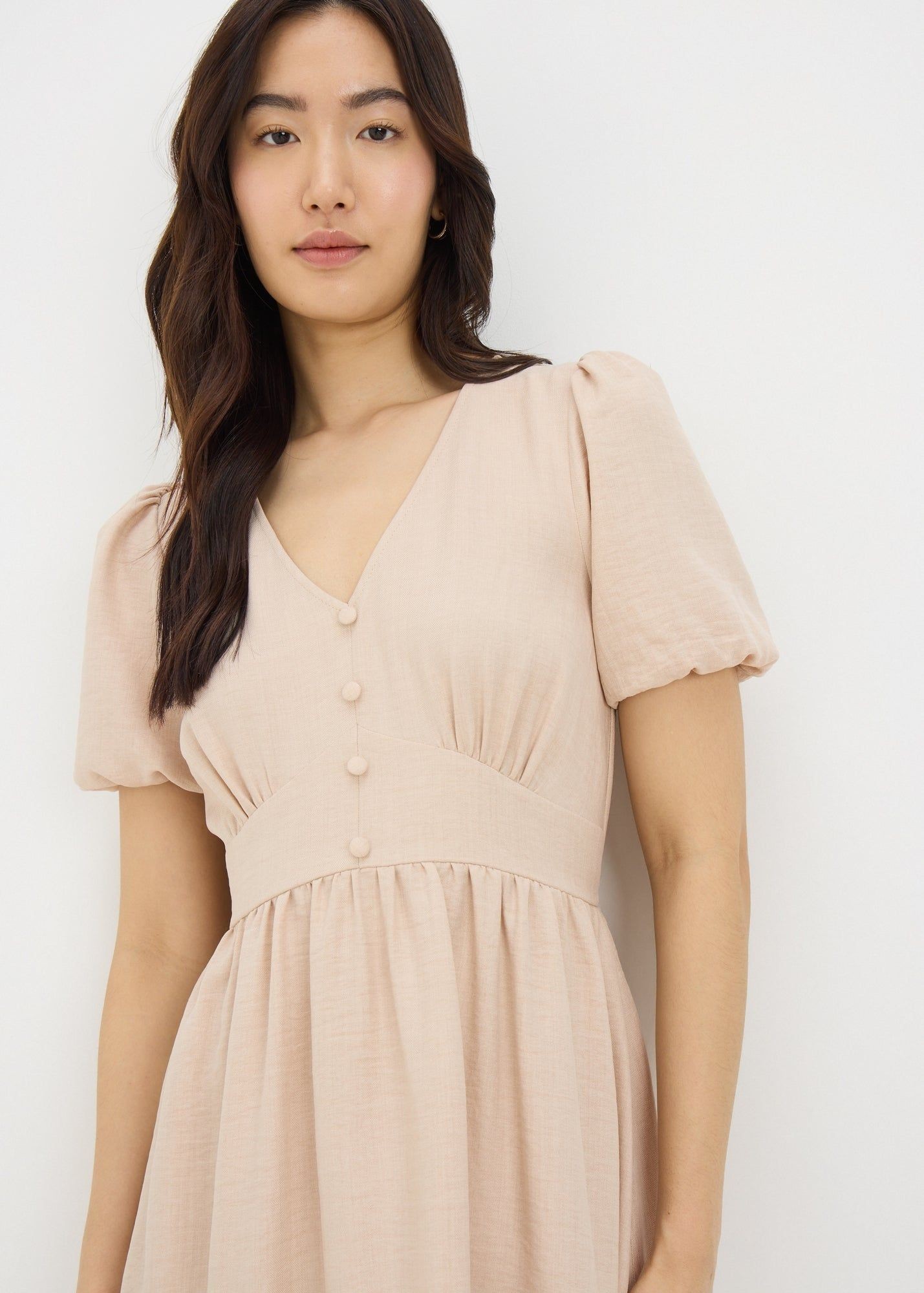 Buy Button Midi Tea Dress-Beige-18 Online in Oman - bfab Buy Button Midi Tea Dress-Beige-18 Online in Oman - bfab