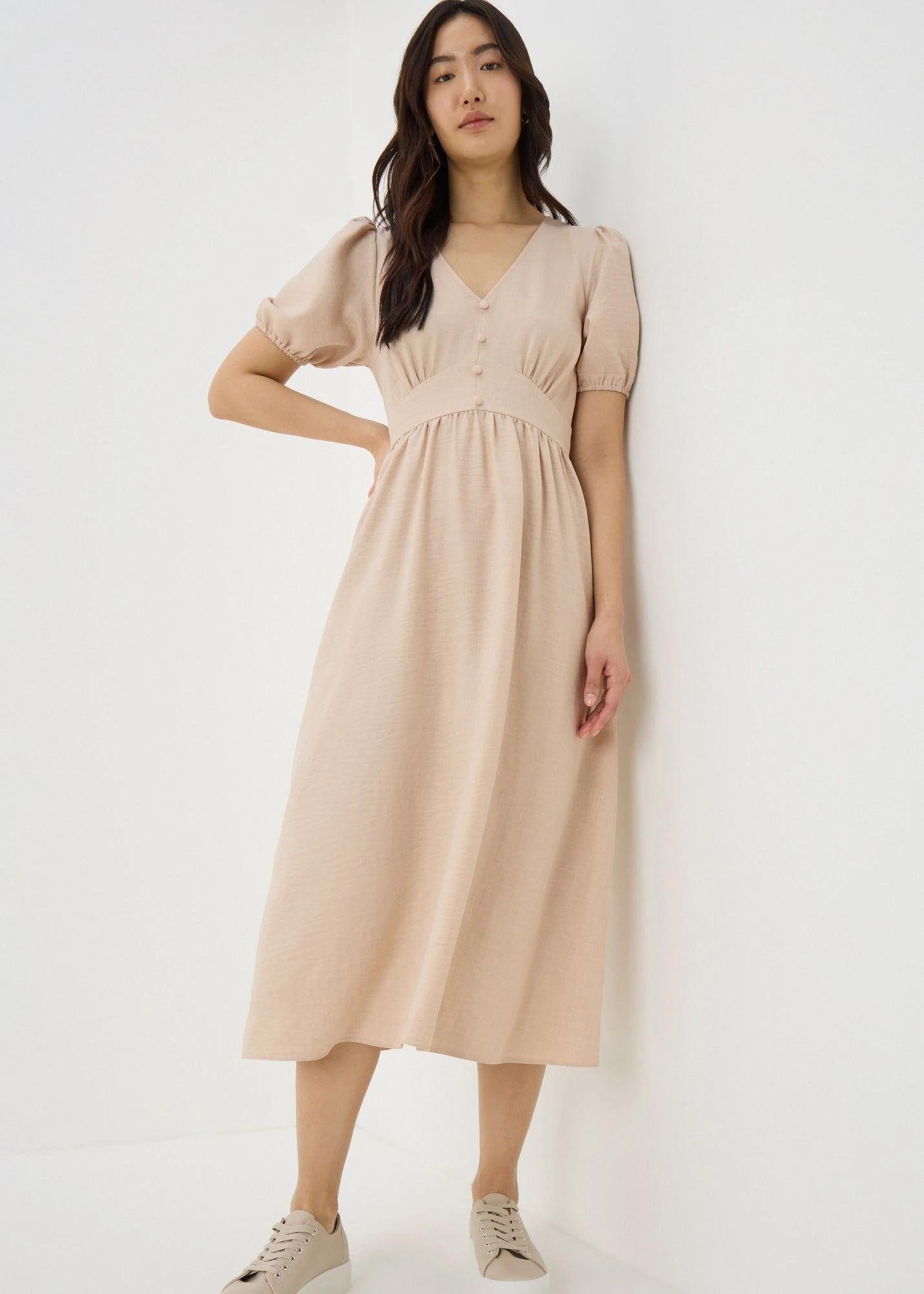 Buy Button Midi Tea Dress-Beige-18 Online in Oman - bfab Buy Button Midi Tea Dress-Beige-18 Online in Oman - bfab